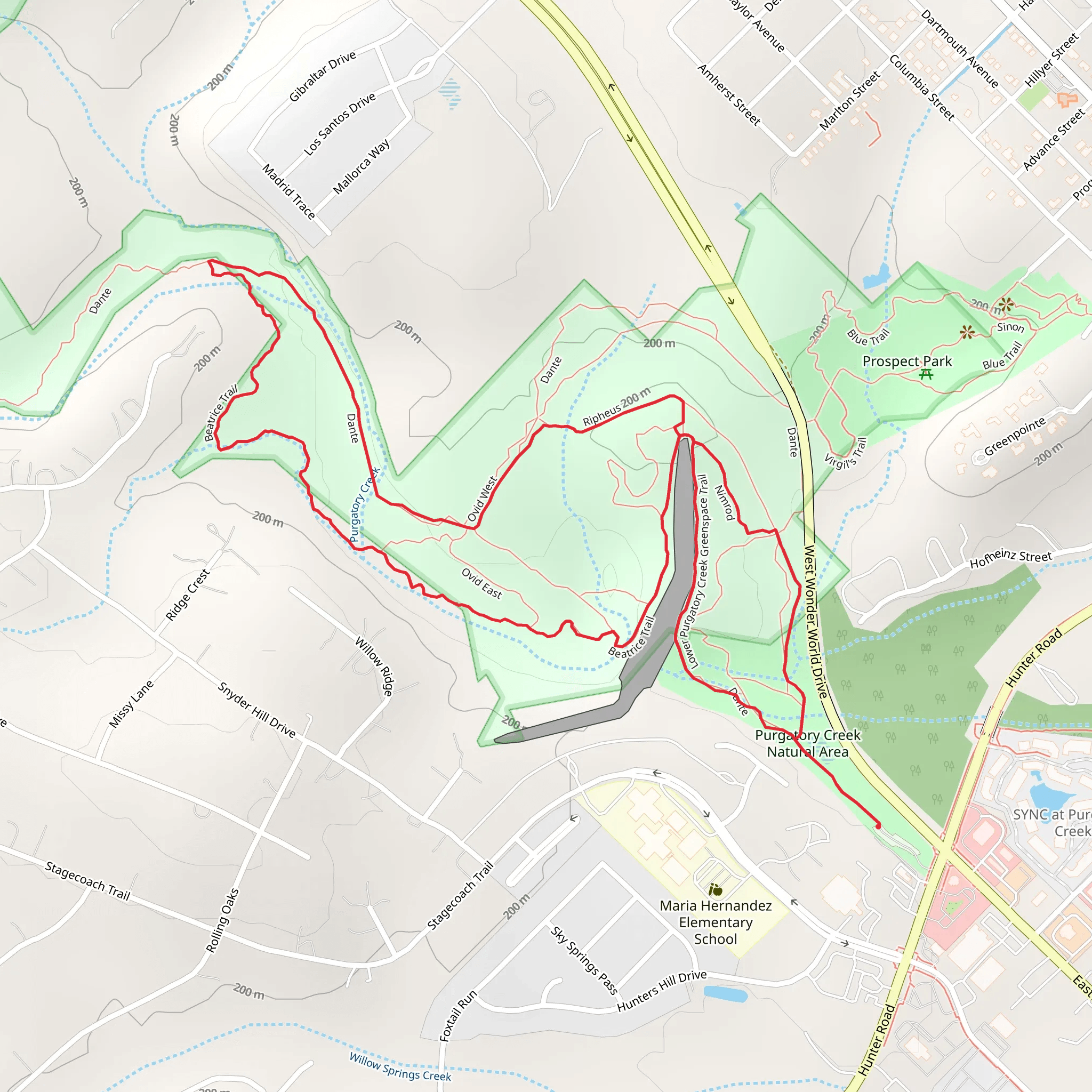 Beatrice and Lower Purgatory Creek Greenspace Loop Trail mobile static map