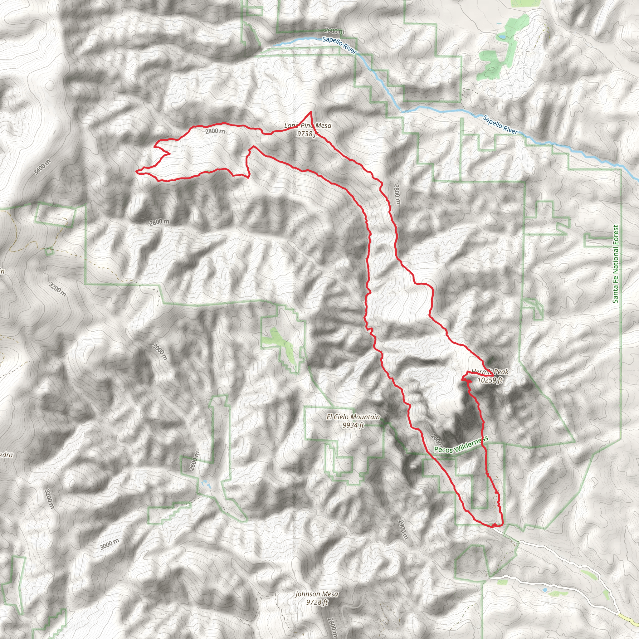 Hermit's Peak, Lone Pine and Beaver Creek via Porvenir Canyon Trail mobile static map