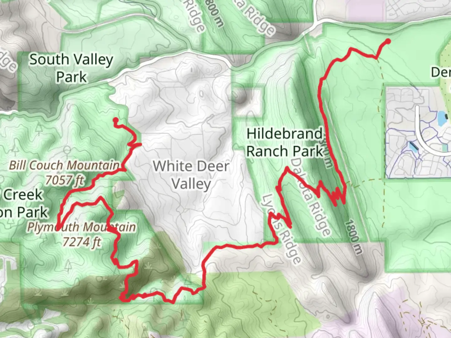 An image depicting the trail Plymouth Mountain Trail and Black Bear Trail and its surrounding area.