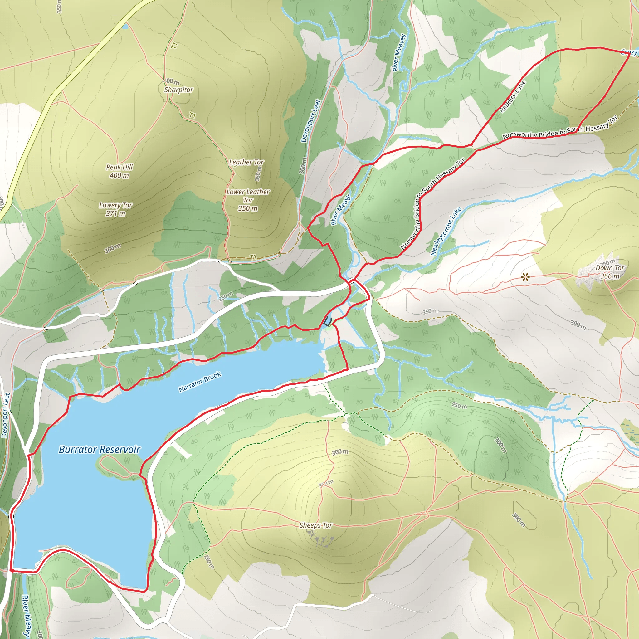 Burrator Reservoir and Norsworthy Plantation Loop mobile static map