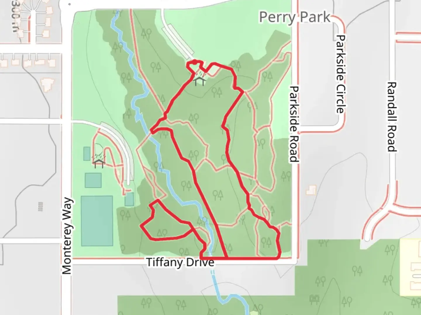 An image depicting the trail Dad Perry Park Loop and its surrounding area.