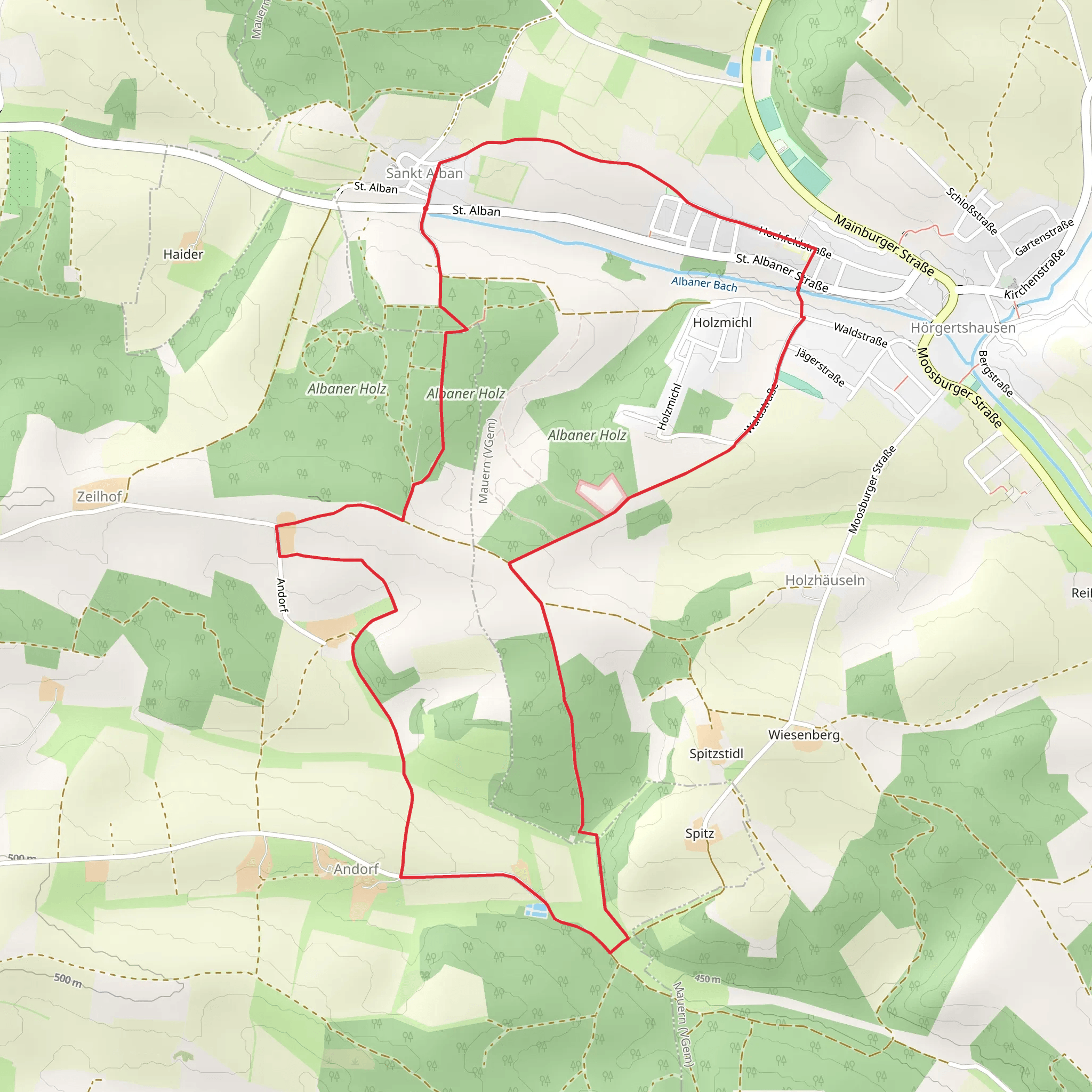Albaner Holz Loop via Hörgertshausen mobile static map
