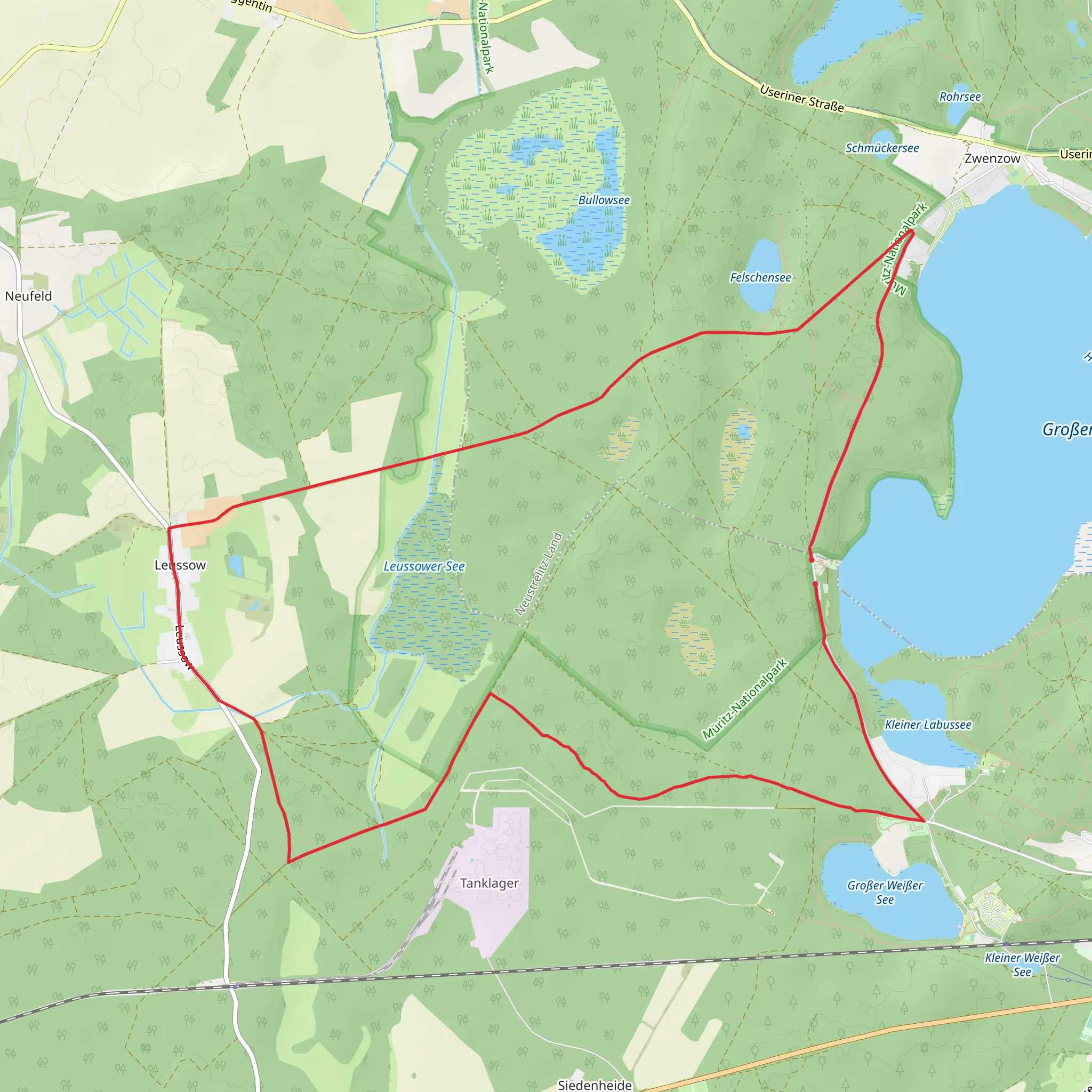 Grosser Labussee via Schwarzer Greif Wesenberg mobile static map