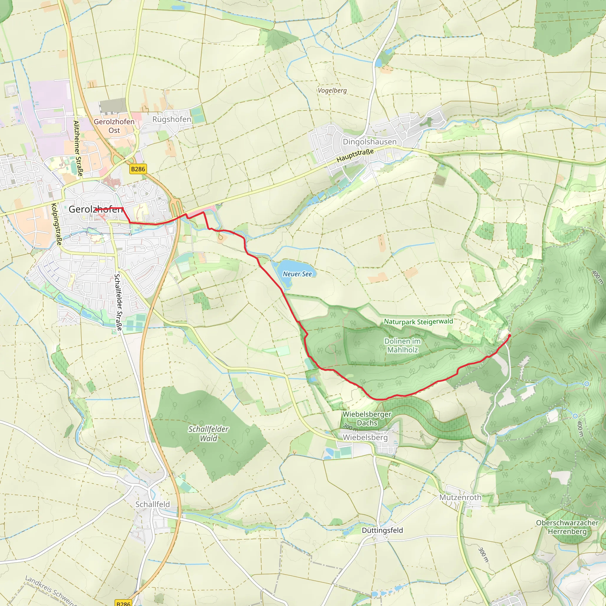 Gerolzhofen to Steigerwald via Neuer See and Hochstrasse Gerolzhofen mobile static map