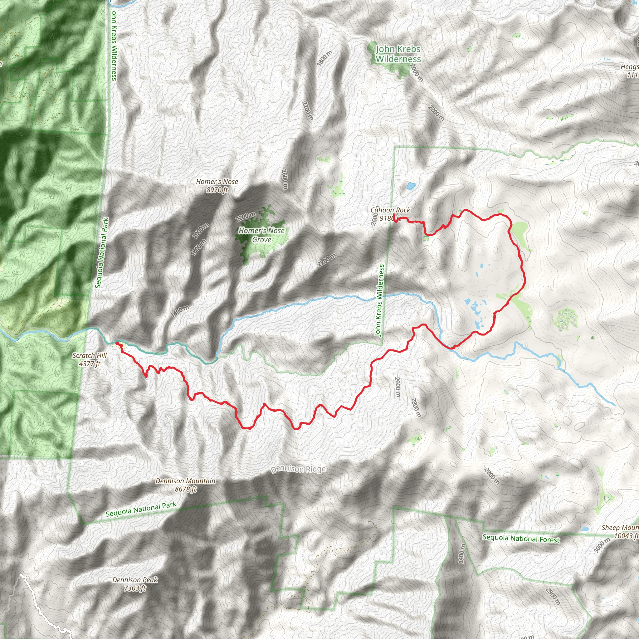 Cahoon Rock via Hocket South Fork Kaweah Trail mobile static map