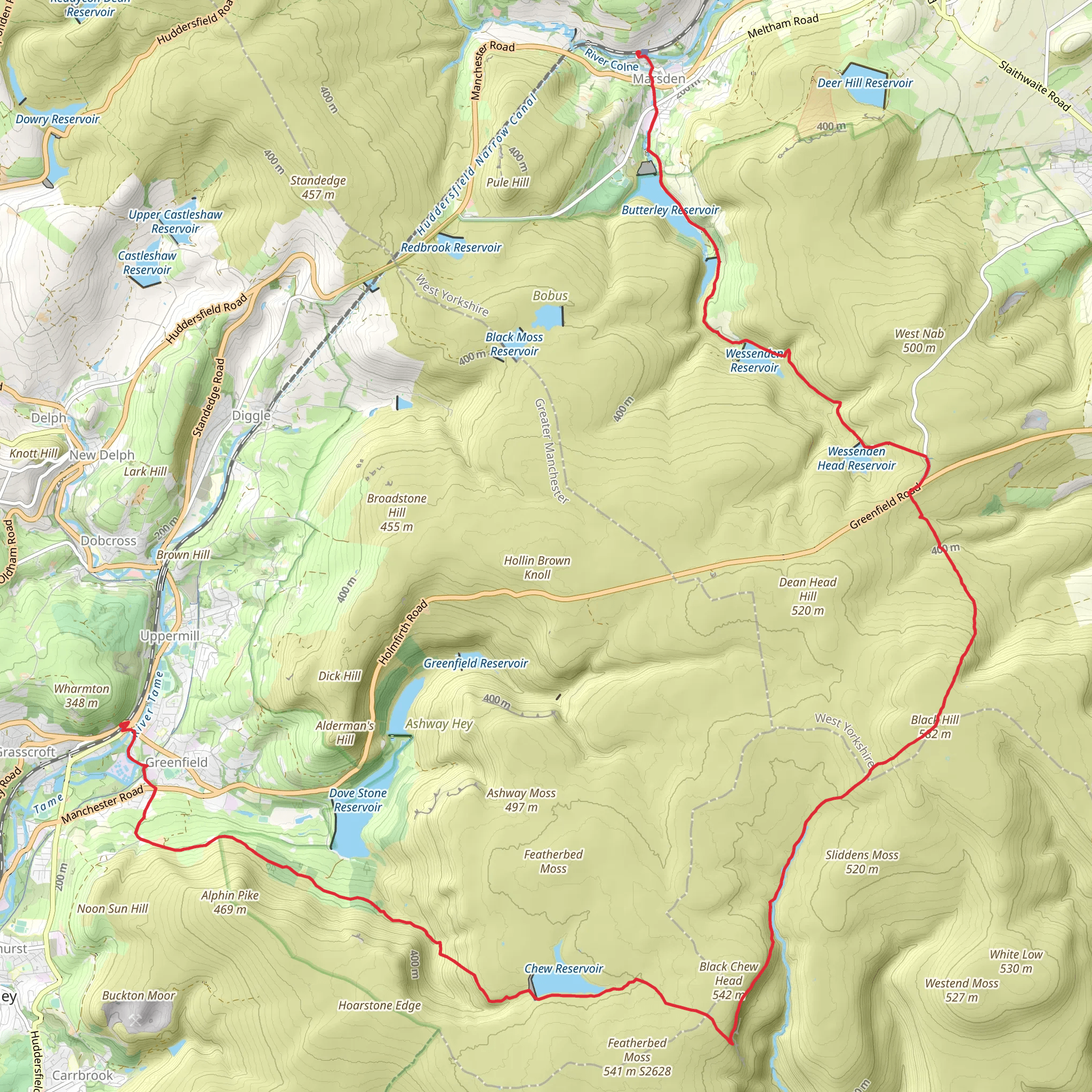 Chew Reservoir and the Pennine Way mobile static map