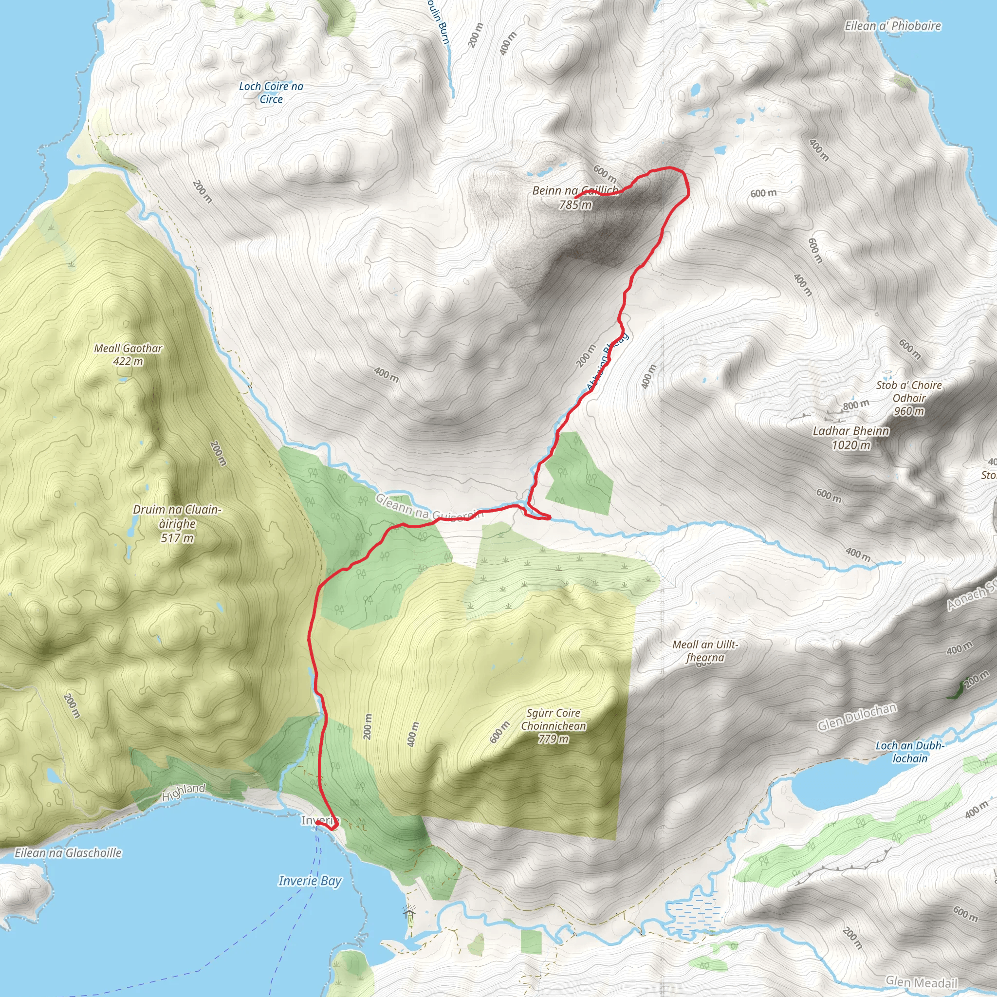 Beinn na Caillich Trail from Inverie mobile static map