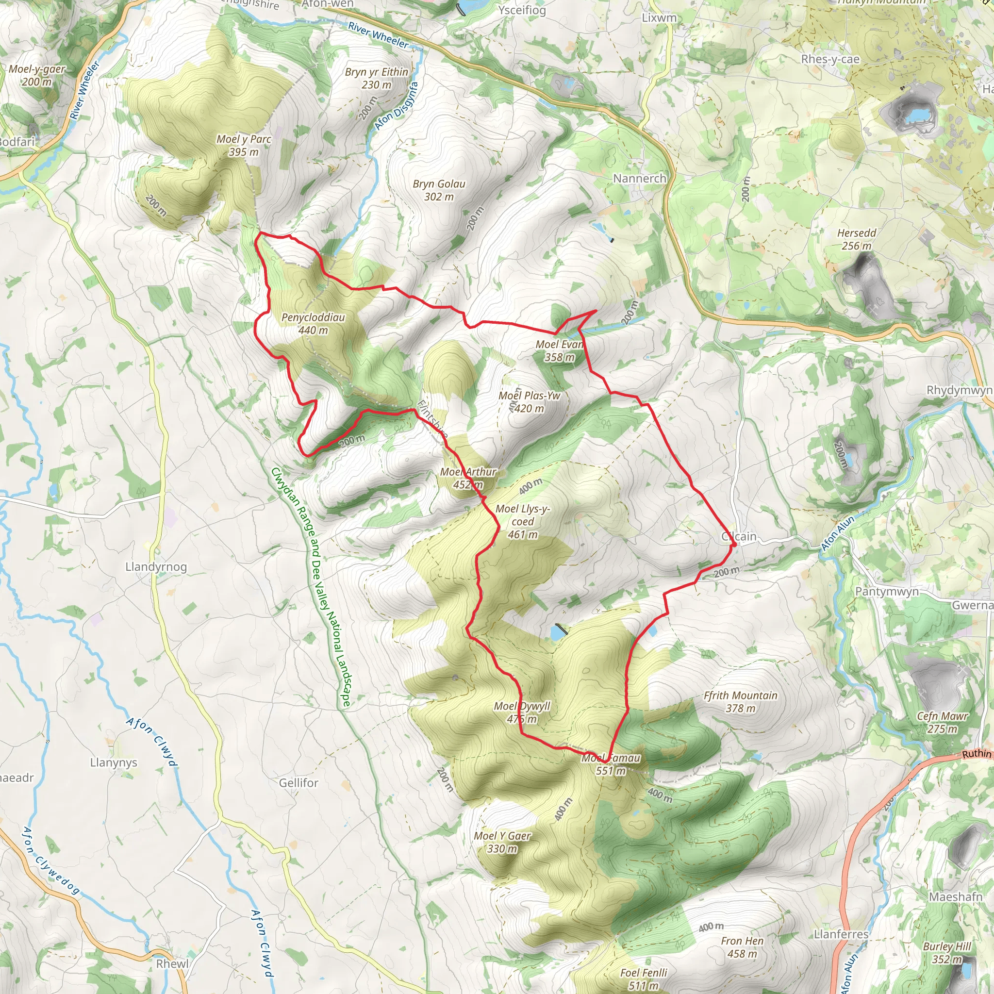 Cilcain - Moel Arthur and Moel Famau mobile static map
