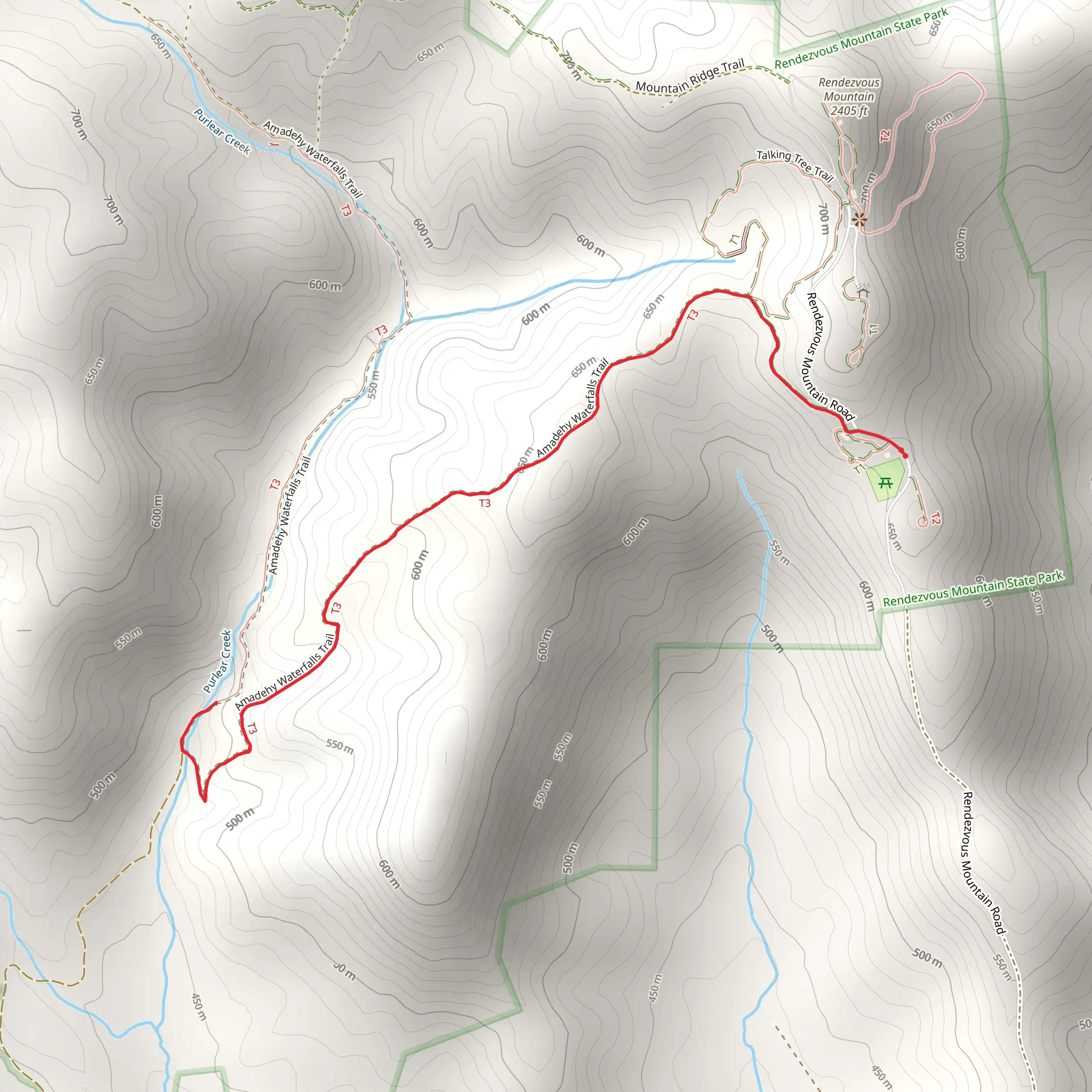 Purlear Creek via Amadehy Waterfalls Trail mobile static map