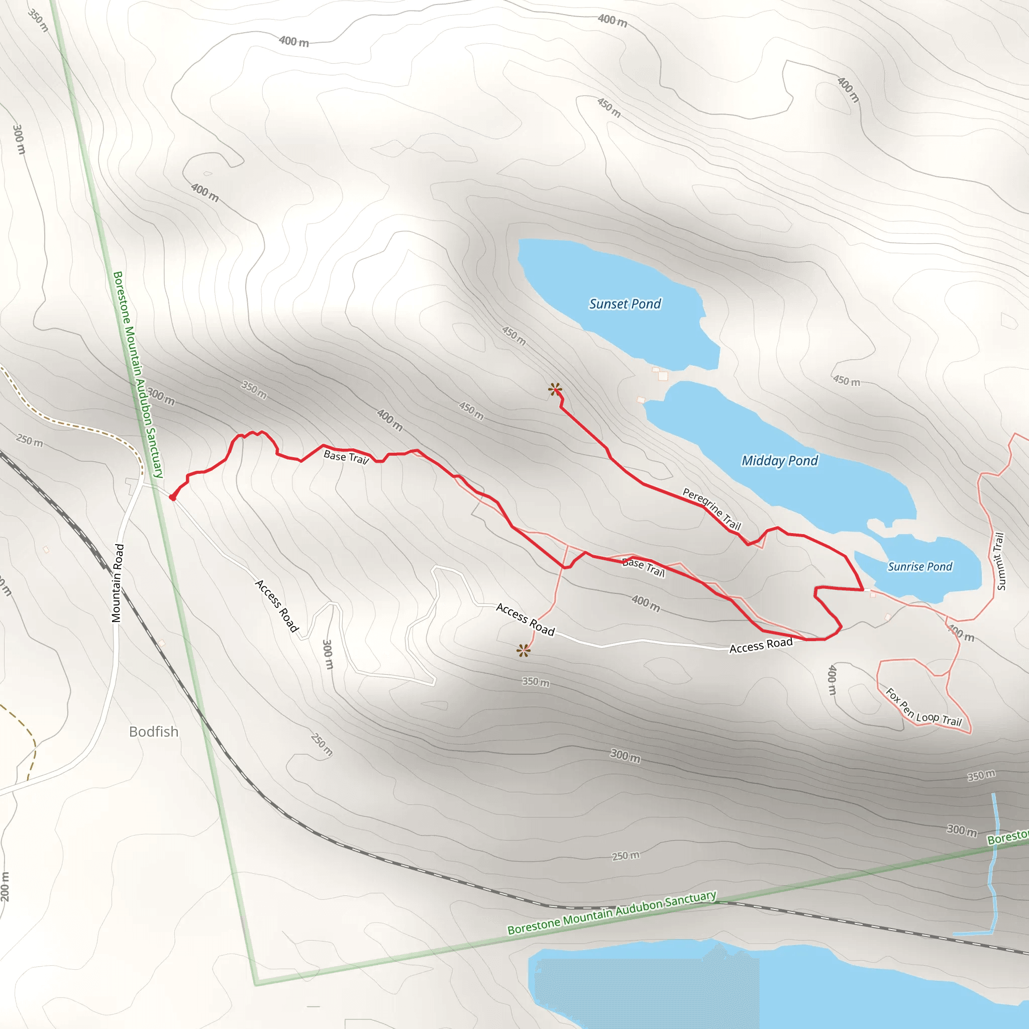 Sunset Pond and Midday Pond via Base Trail Out and Back mobile static map