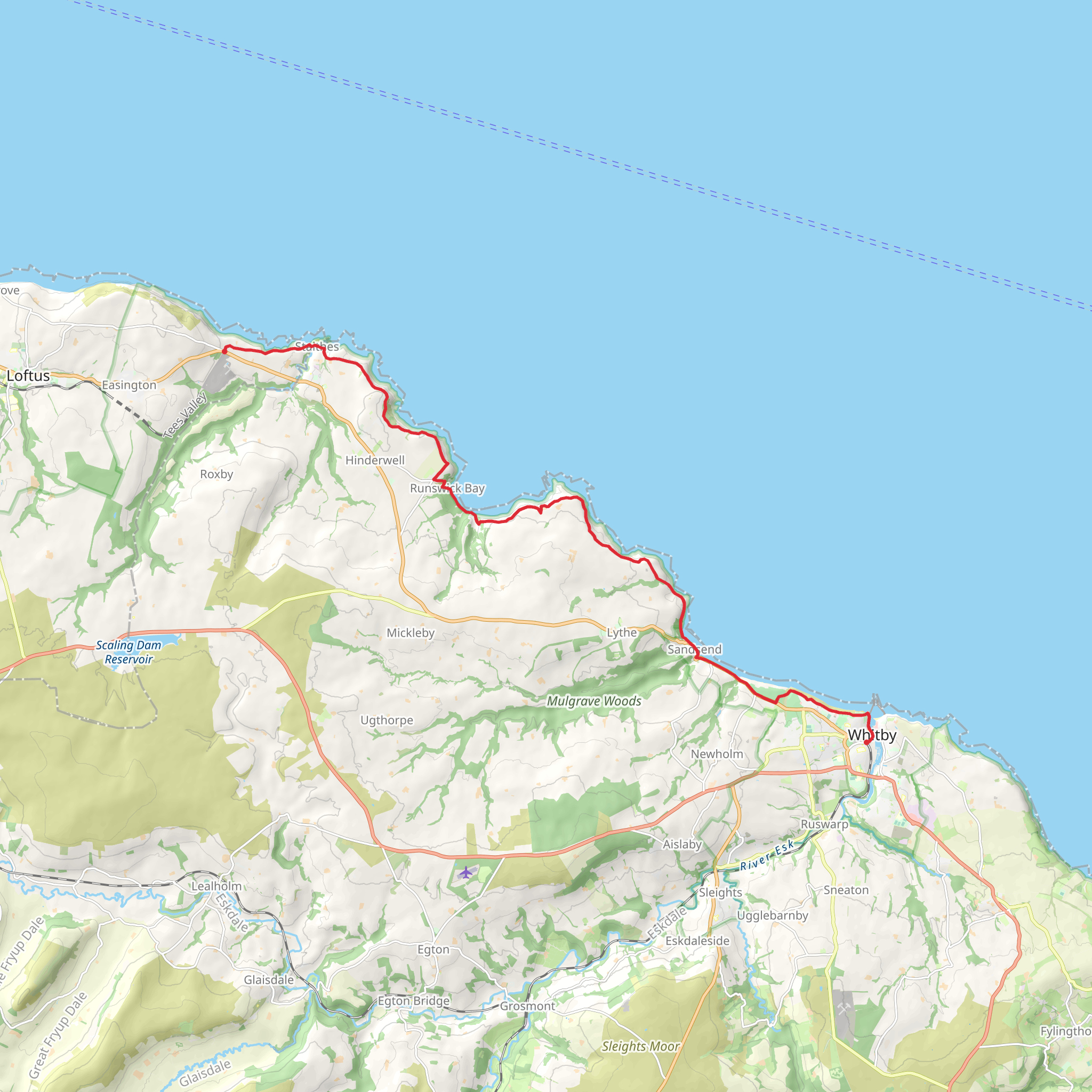 Boulby Mine to Whitby by the Cleveland Way mobile static map