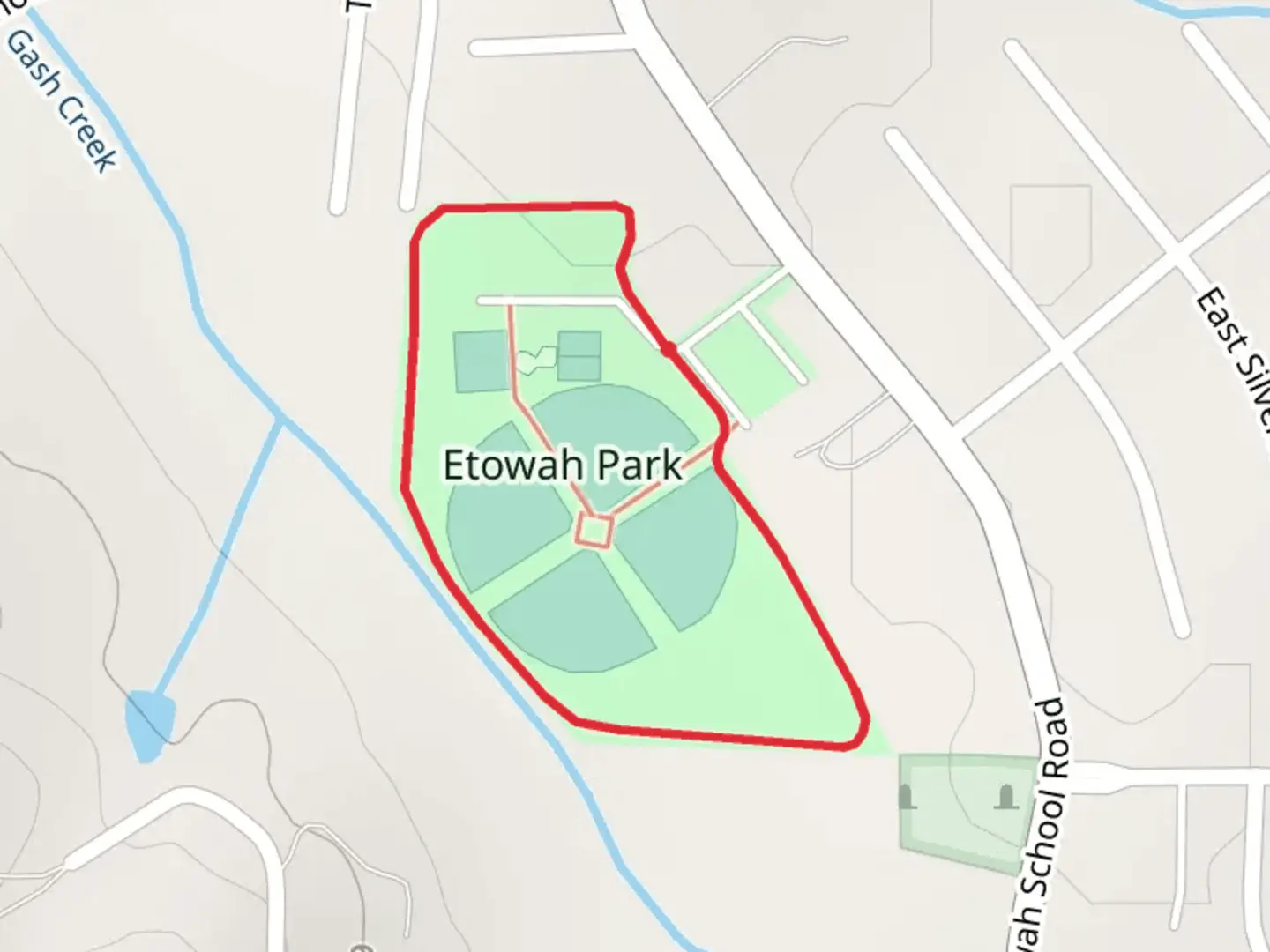 An image depicting the trail Etowah Park Loop and its surrounding area.