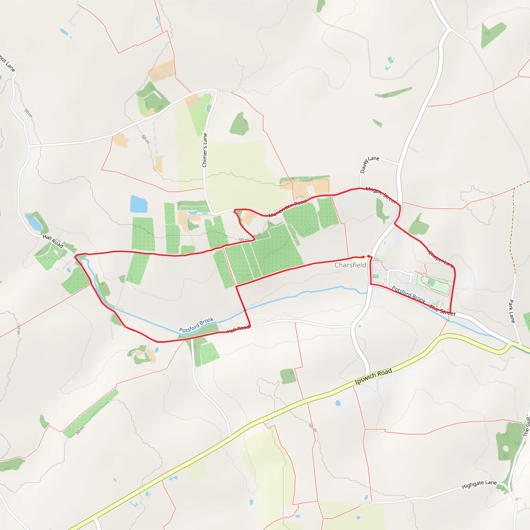 Charsfield and Potsford Brook Loop mobile static map