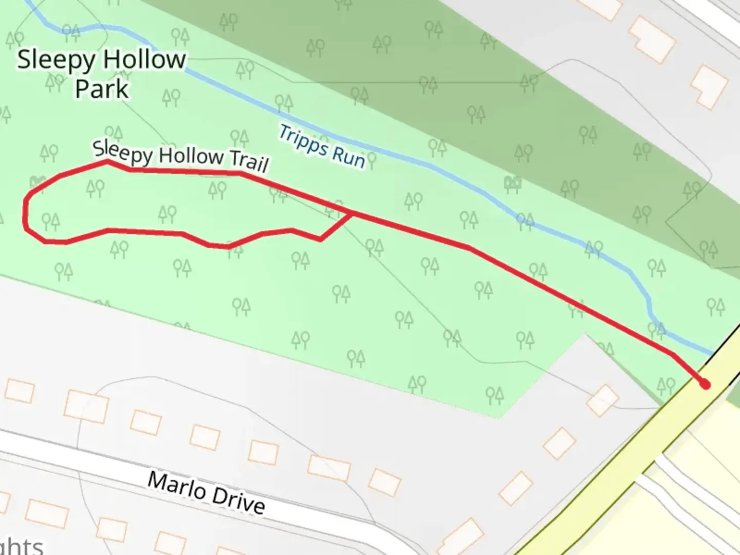 An image depicting the trail Sleepy Hollow Park Loop and its surrounding area.