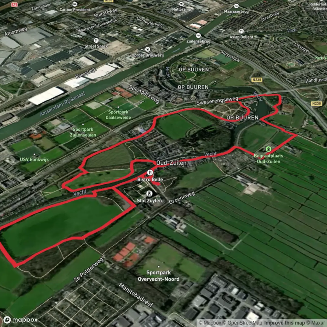 An image depicting the trail Vecht Loop via Daalse Weg and Waterliniepad and its surrounding area.