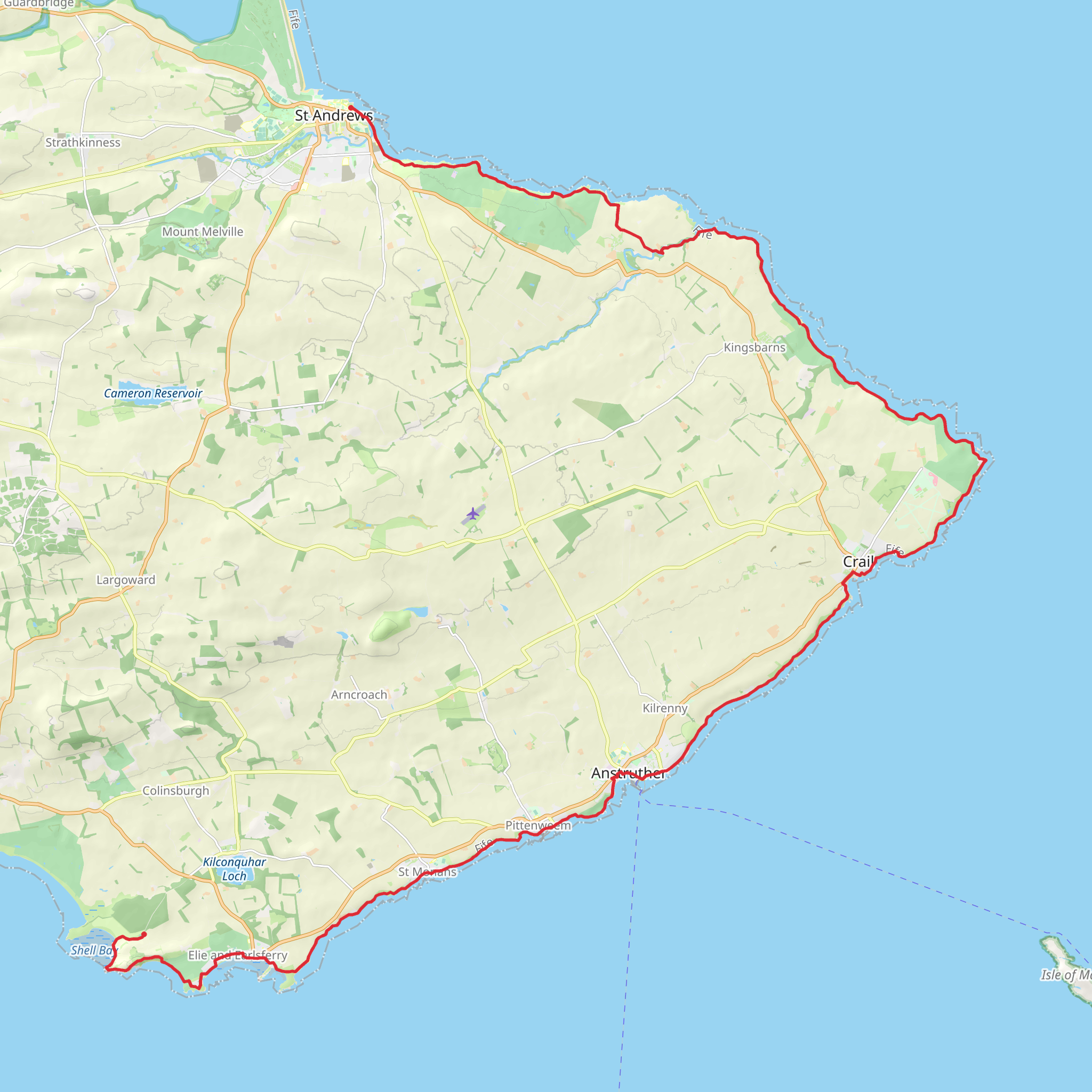 Shell Bay to St Andrews via Fife Coast Path mobile static map