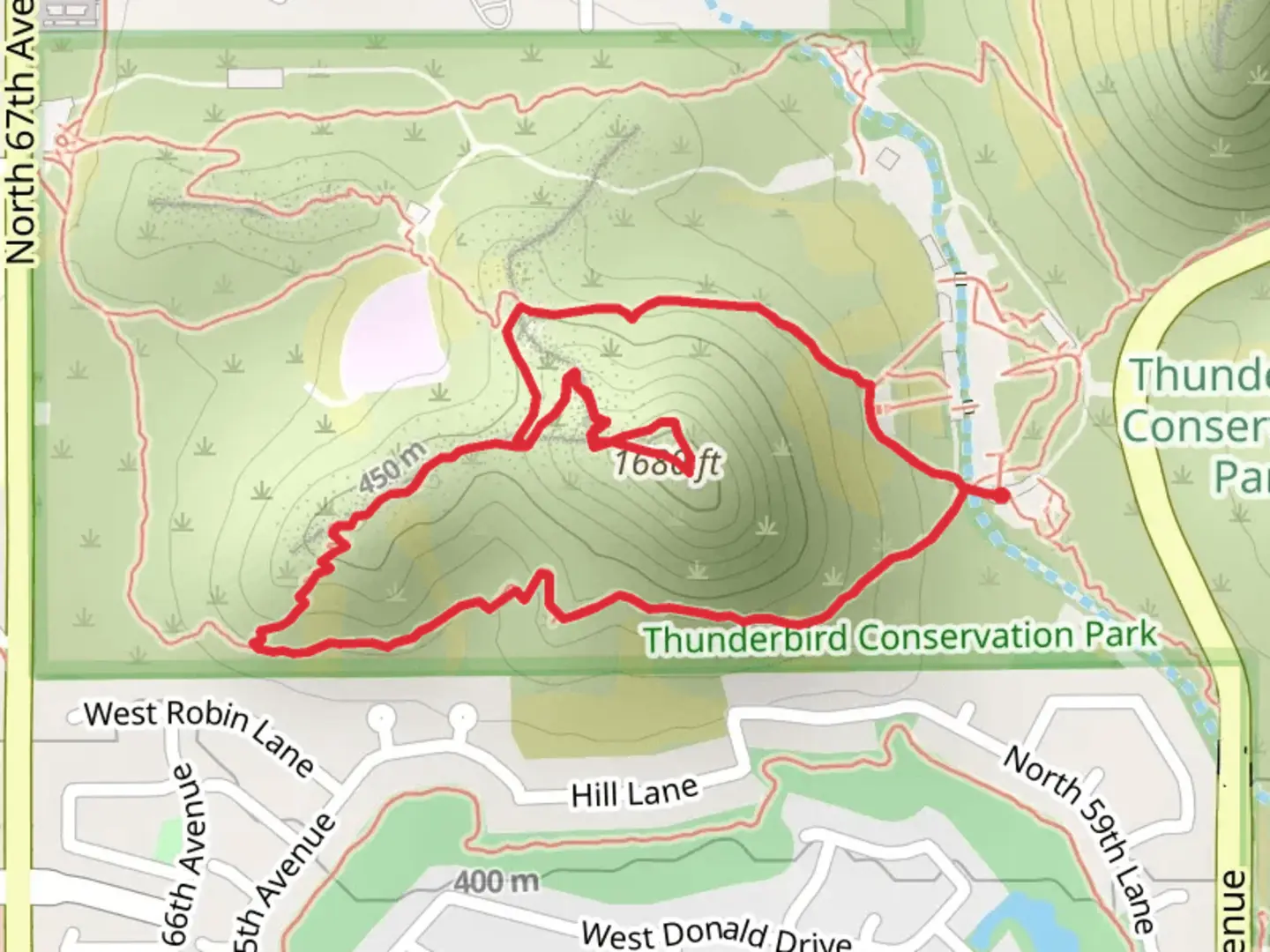 An image depicting the trail Thunderbird Reservoir and H - 4 Trail and its surrounding area.