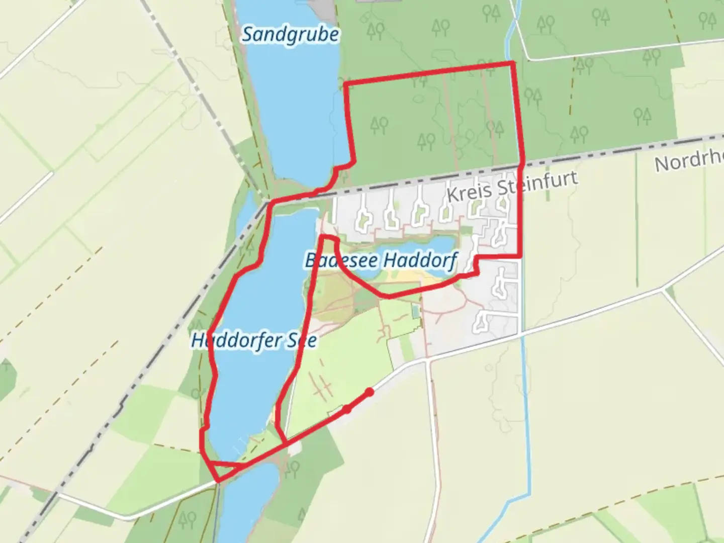 An image depicting the trail Haddorfer See and Elsbach Loop and its surrounding area.