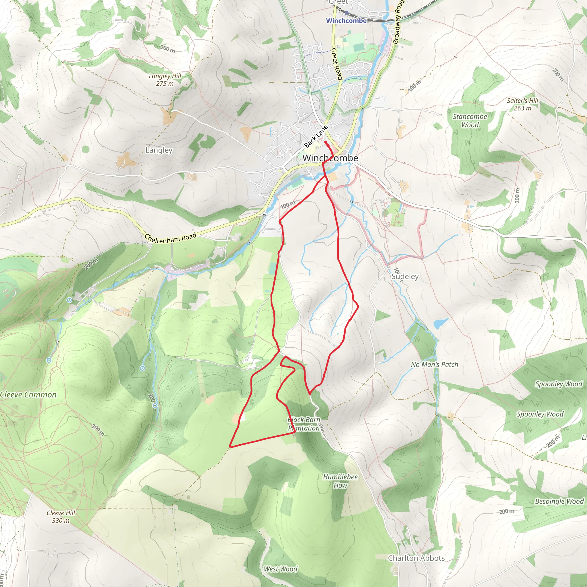 Winchcombe to Belas Knap Long Barrow mobile static map