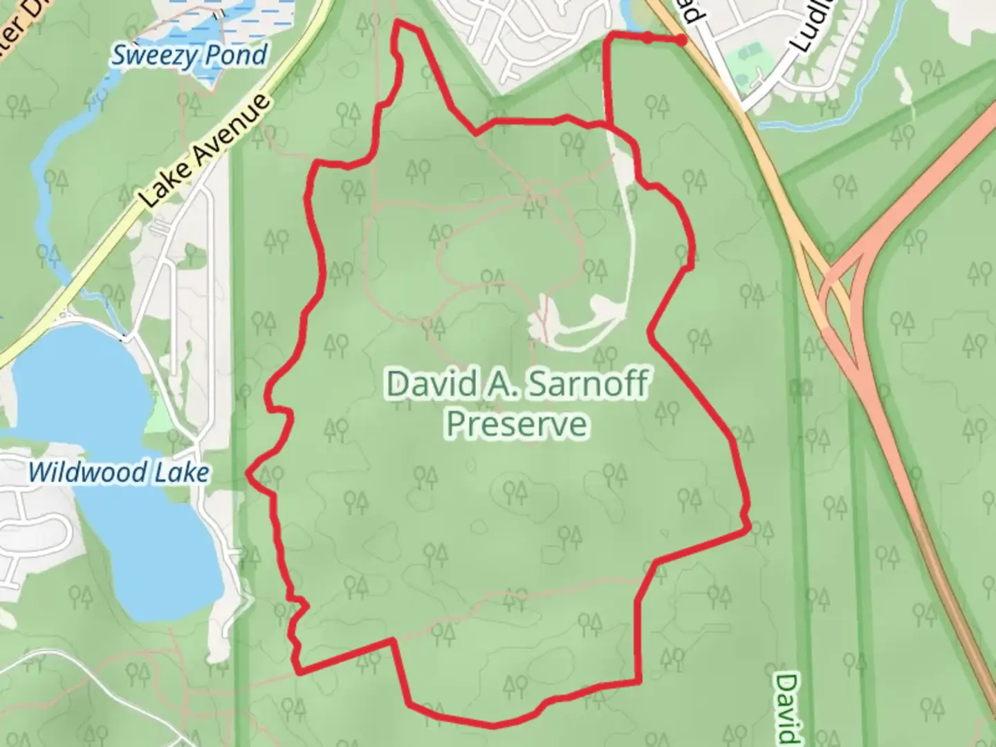 An image depicting the trail Ludlaum Avenue Park and its surrounding area.