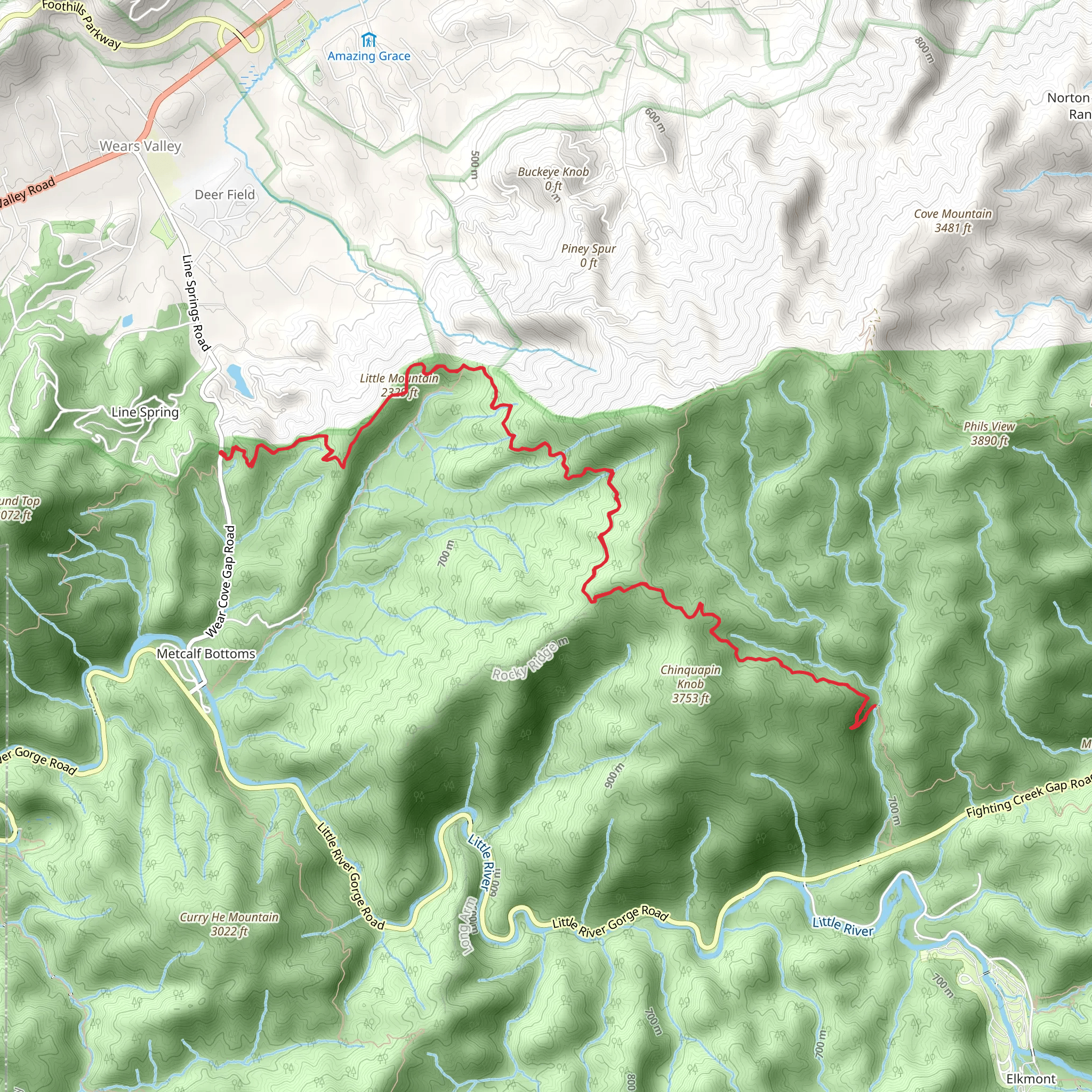 Laurel Falls via Little Greenbrier Trail mobile static map
