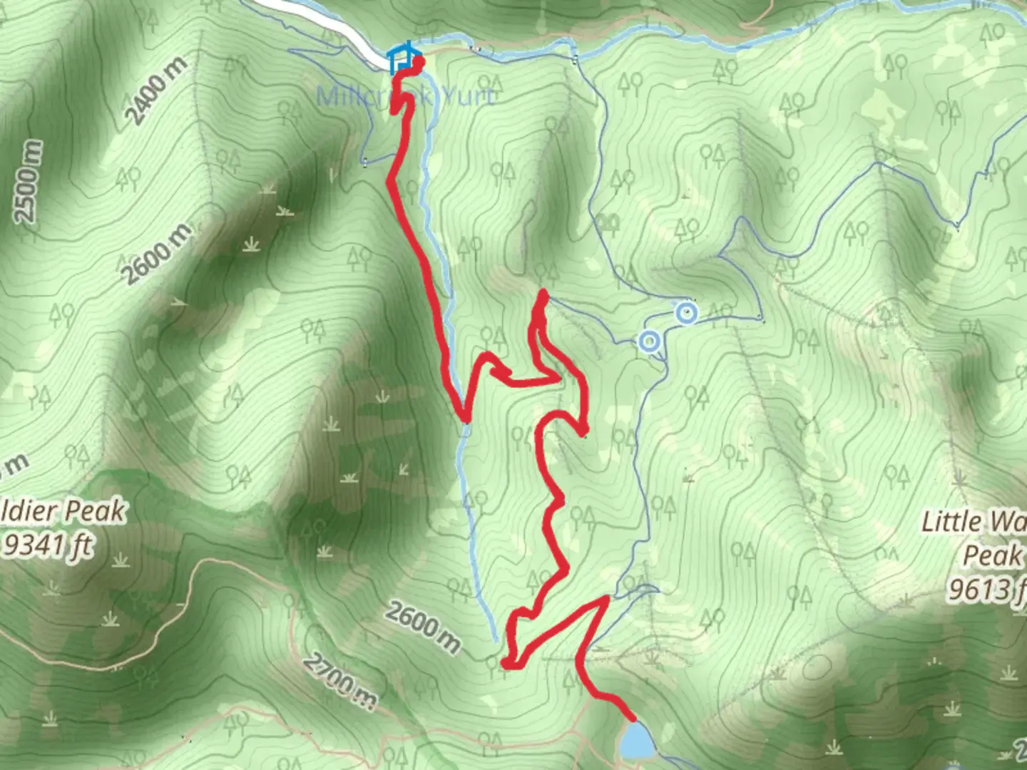 An image depicting the trail Dog Lake via Big Water Trail and its surrounding area.