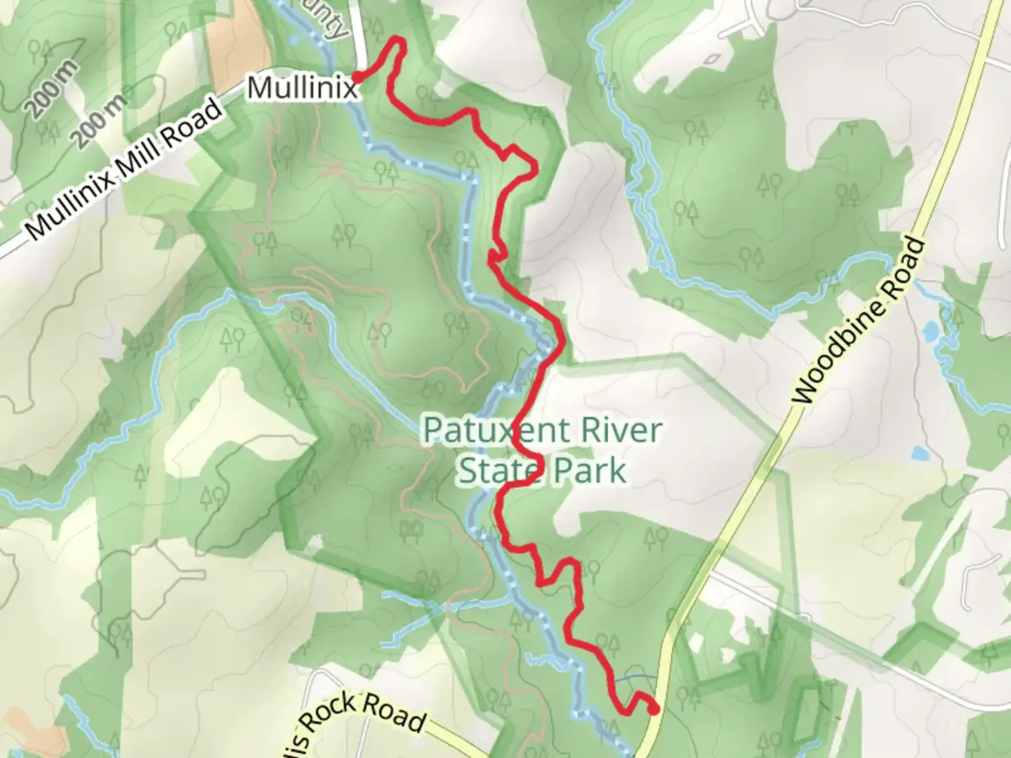 An image depicting the trail Split Rock and Patuxent Howard County Trail and its surrounding area.