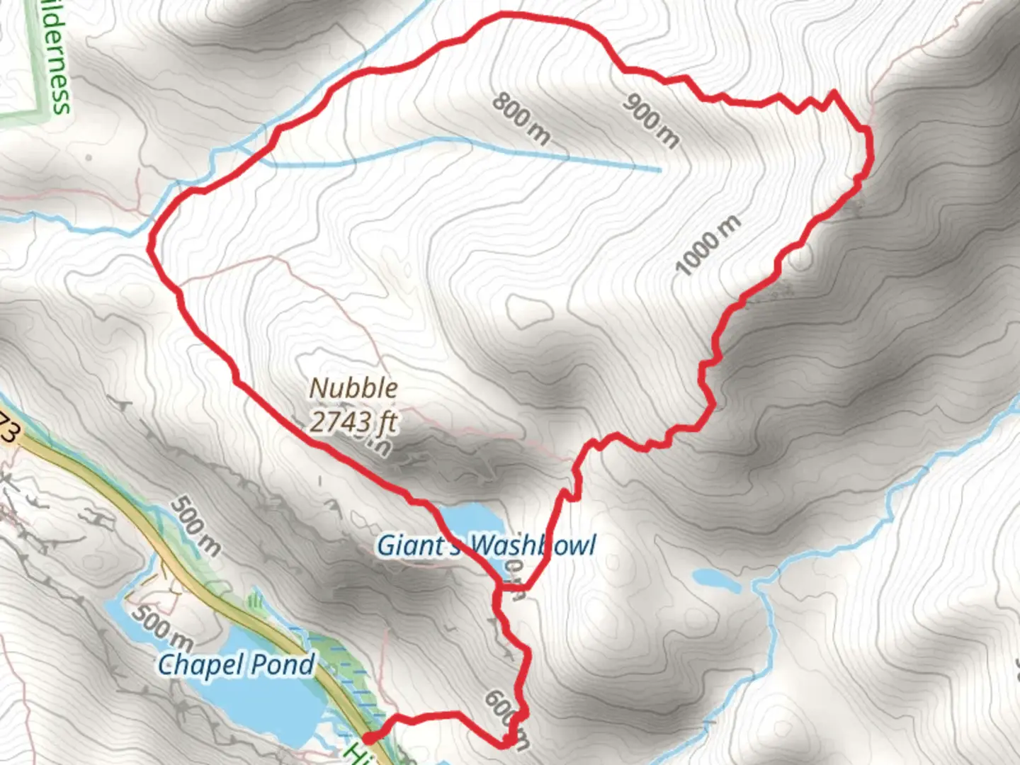 An image depicting the trail Giant Washbowl and Nubble Loop Trail and its surrounding area.
