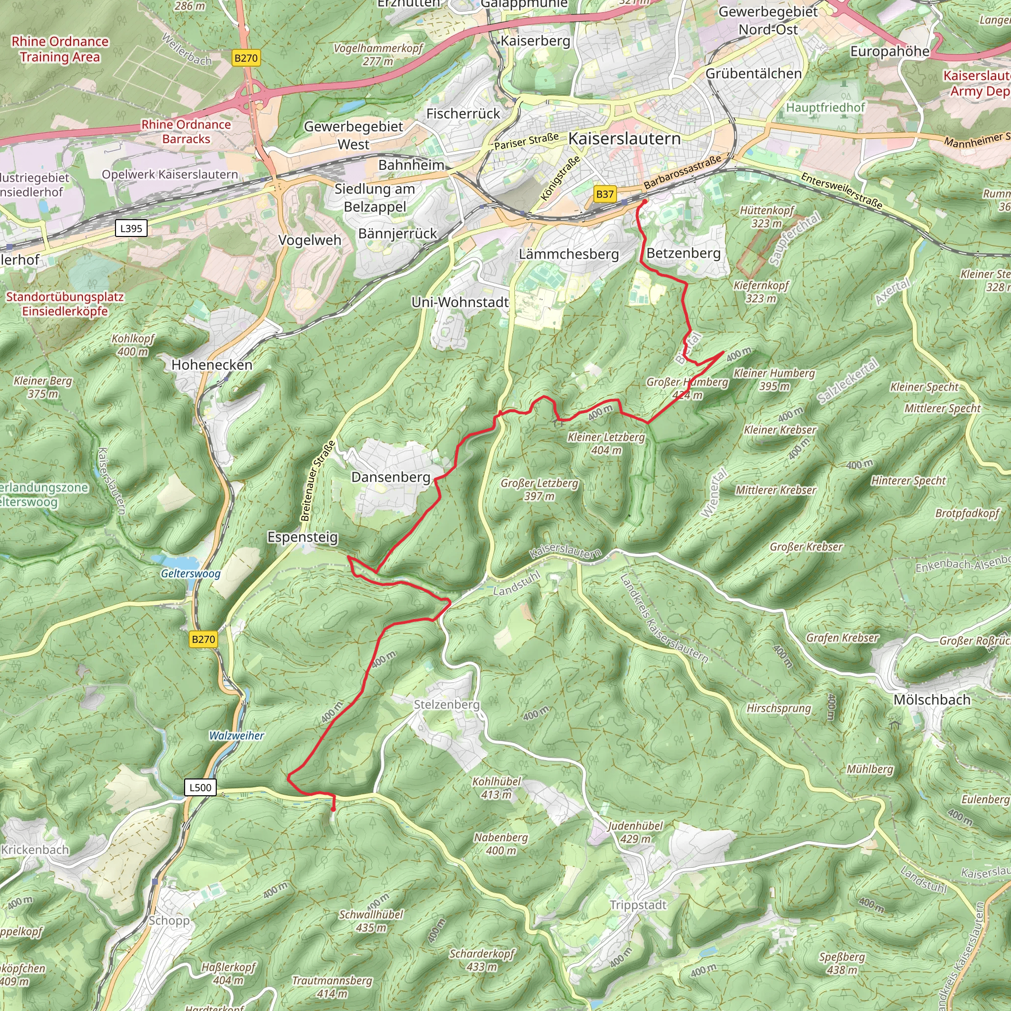 Kaiserslautern to Hammertal Walk mobile static map