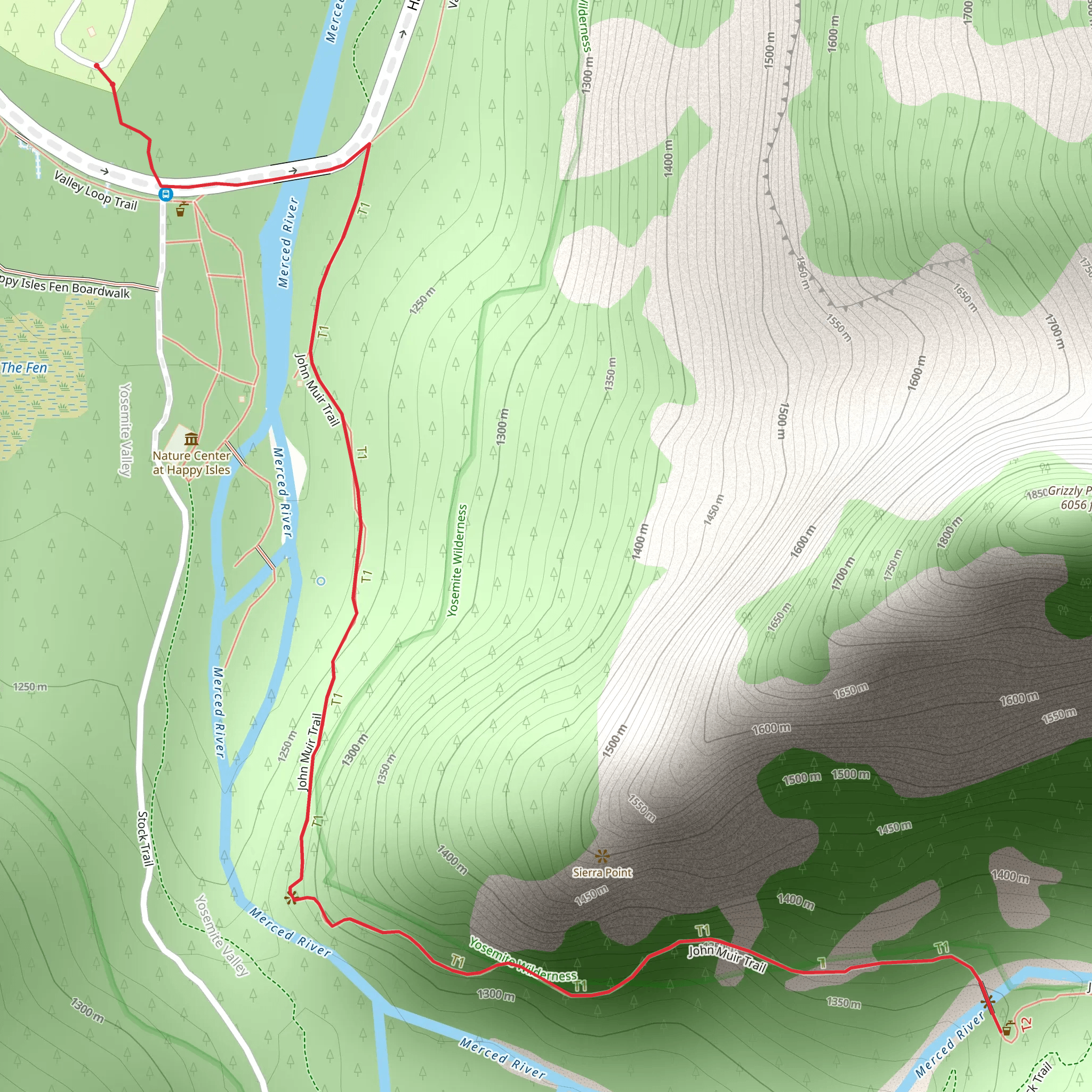 Vernal Fall Footbridge Trail mobile static map
