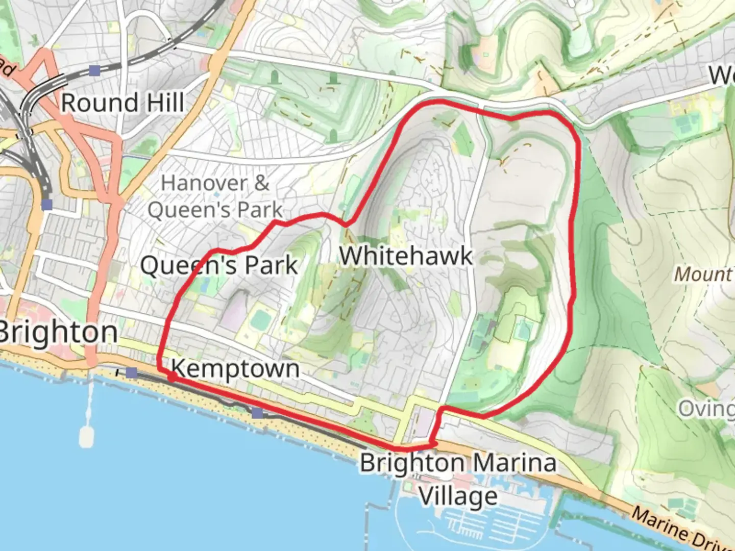 An image depicting the trail Race Hill Nature Reserve and England Coast Path Loop and its surrounding area.