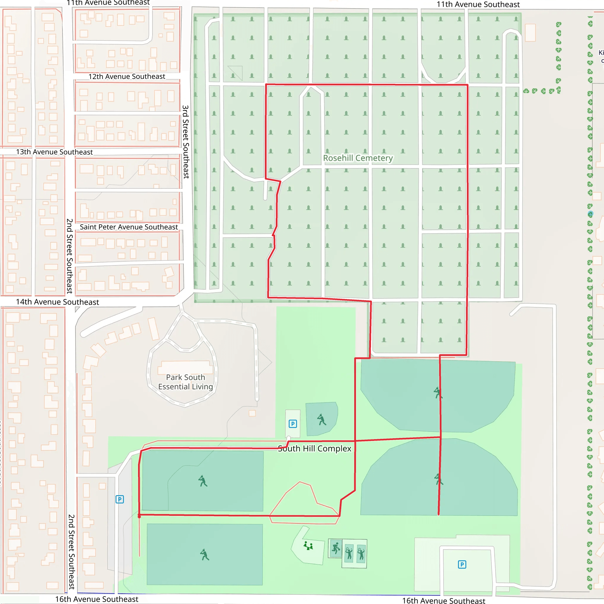 South Hill Complex and Rosehill Cemetery Loop mobile static map