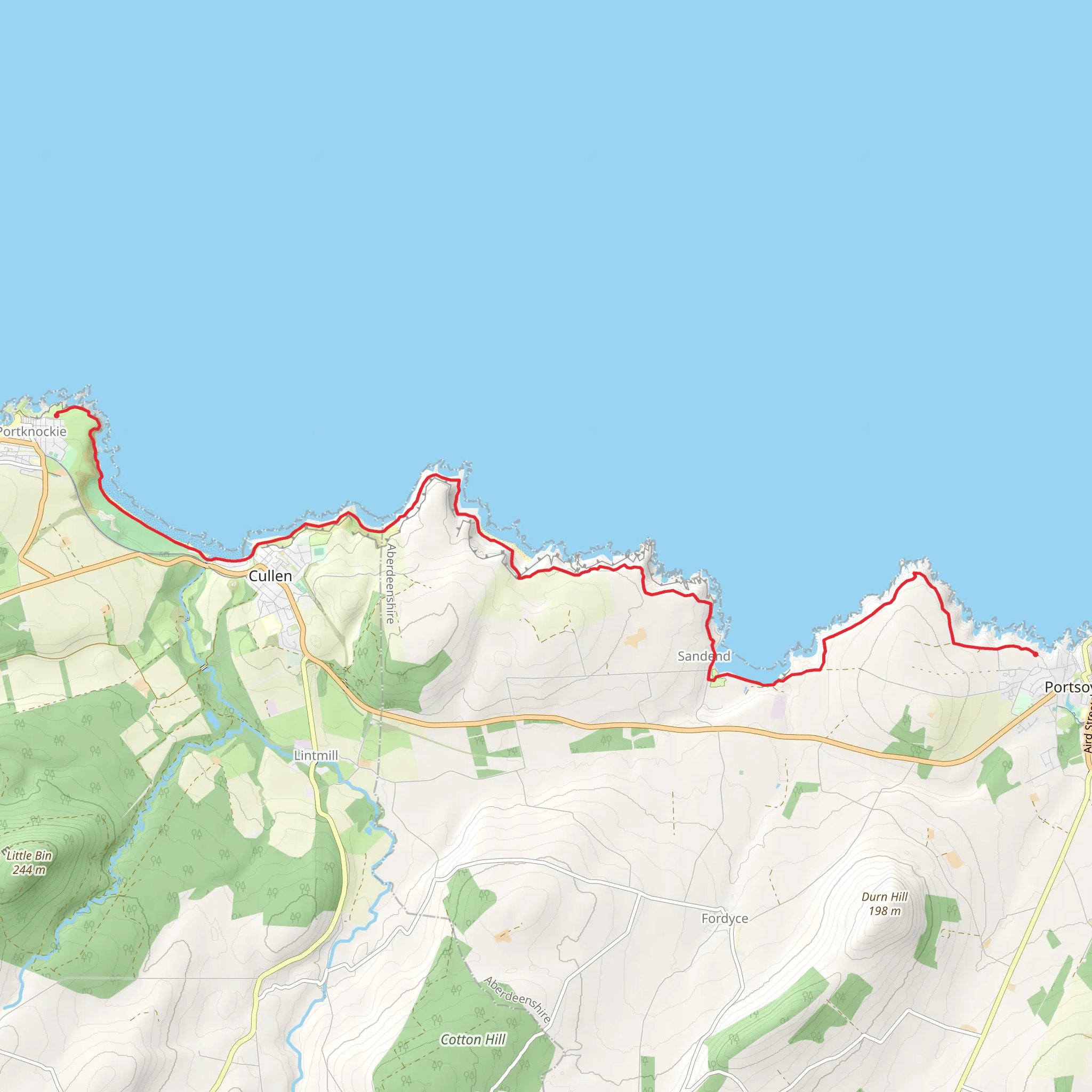 Portsoy via Portknockie Cliffs Path mobile static map