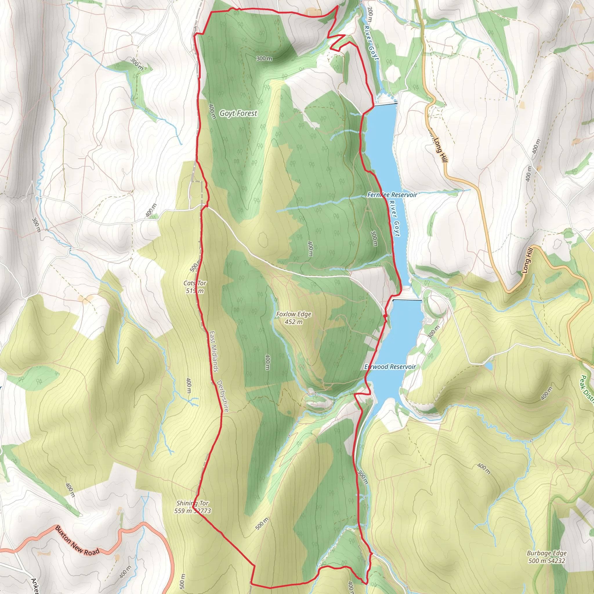 Shining Tor, Cats Tor and Fermilee Reservoir Loop mobile static map