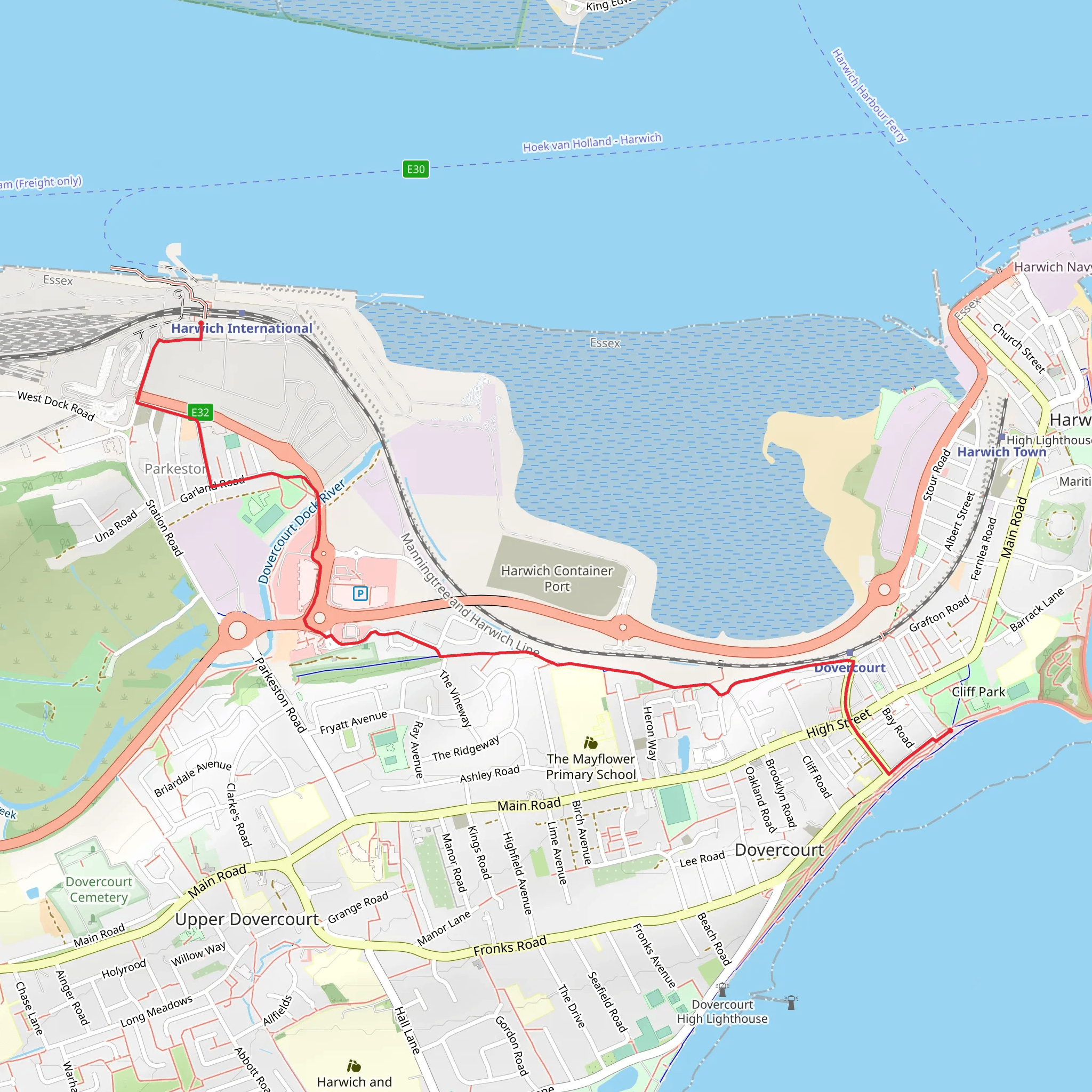 Harwich International Port to Dovercourt Walk mobile static map