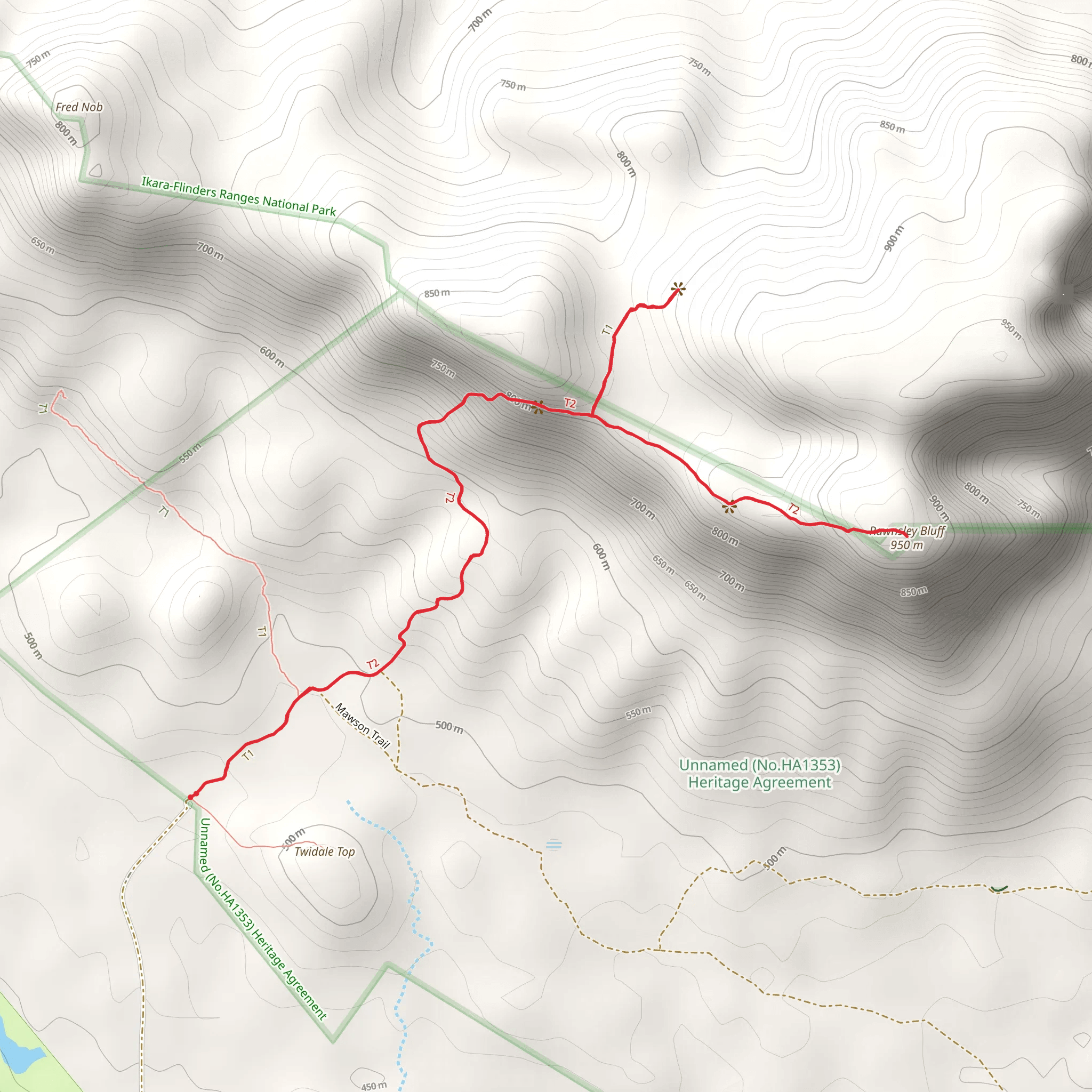 Rawnsley Bluff and Wilpena Pound Lookout Walk mobile static map