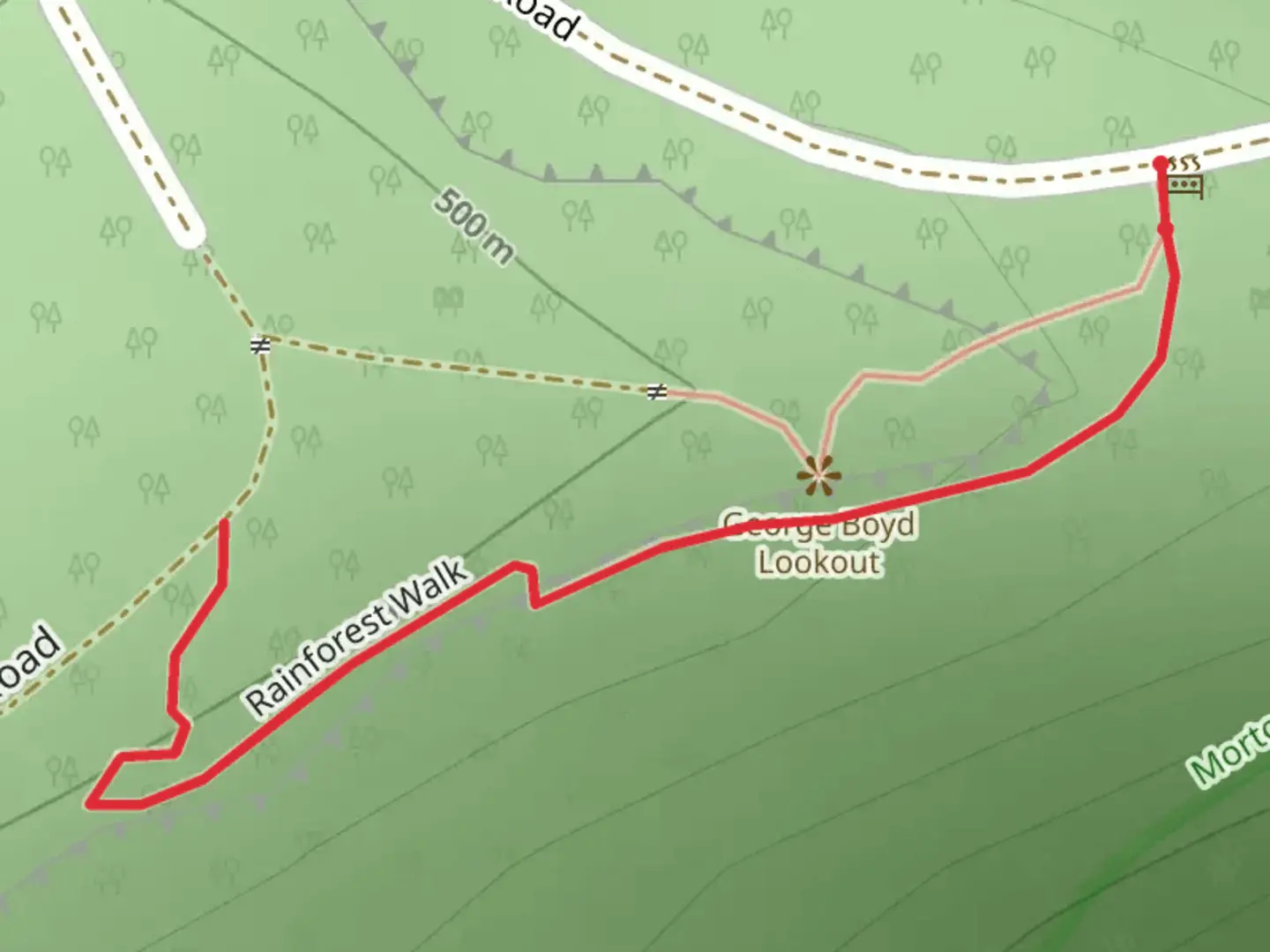 An image depicting the trail George Boyd Rainforest Track and its surrounding area.
