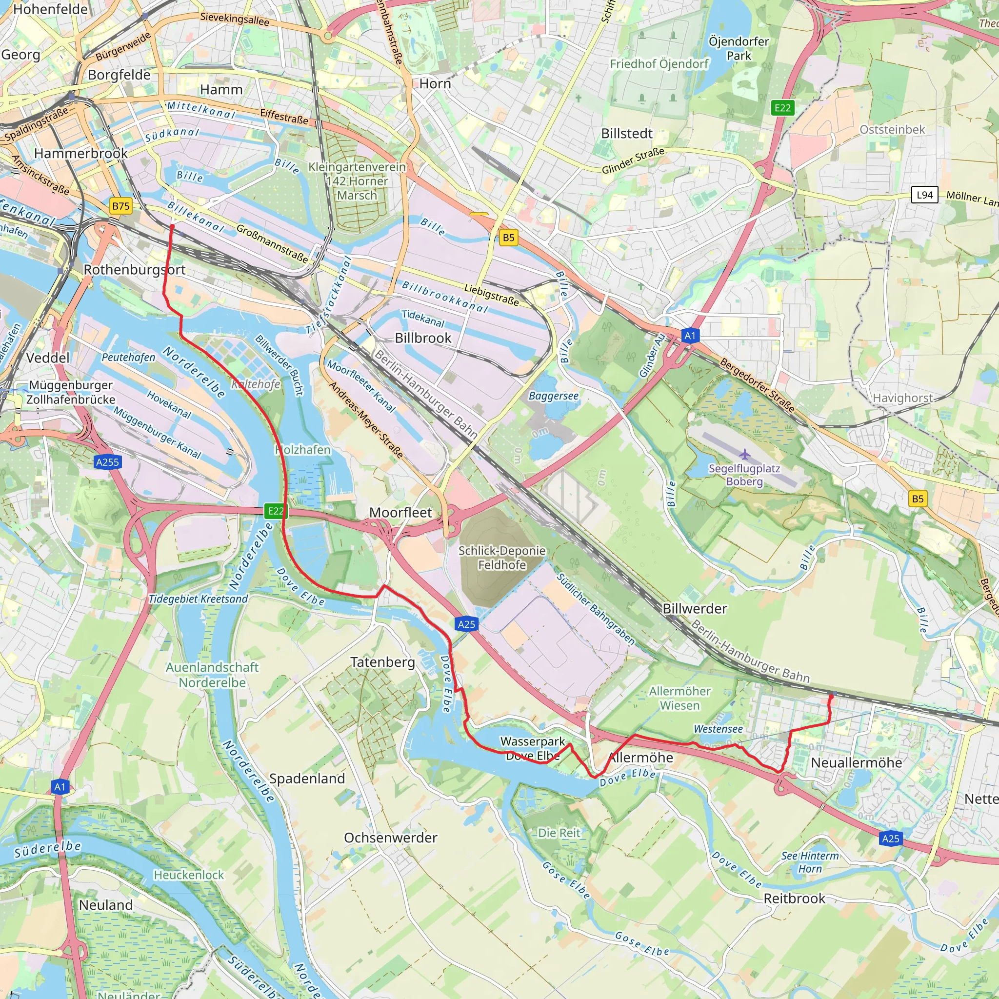 Rothenburgsort to Allermohe Walk mobile static map