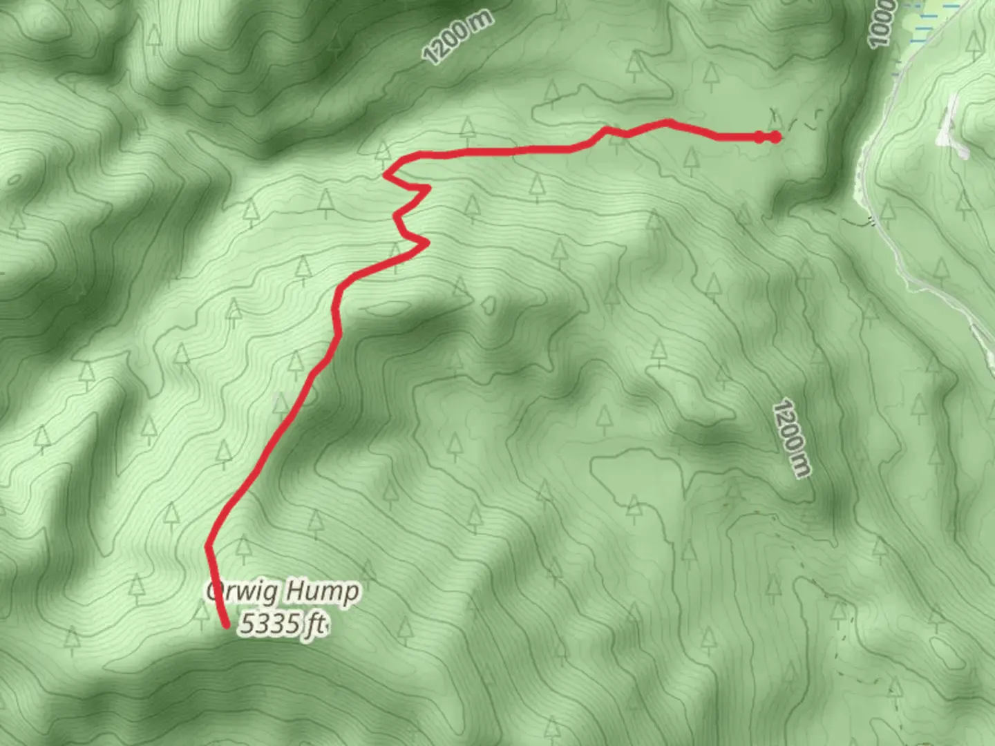 An image depicting the trail Orwig Hump Trail and its surrounding area.