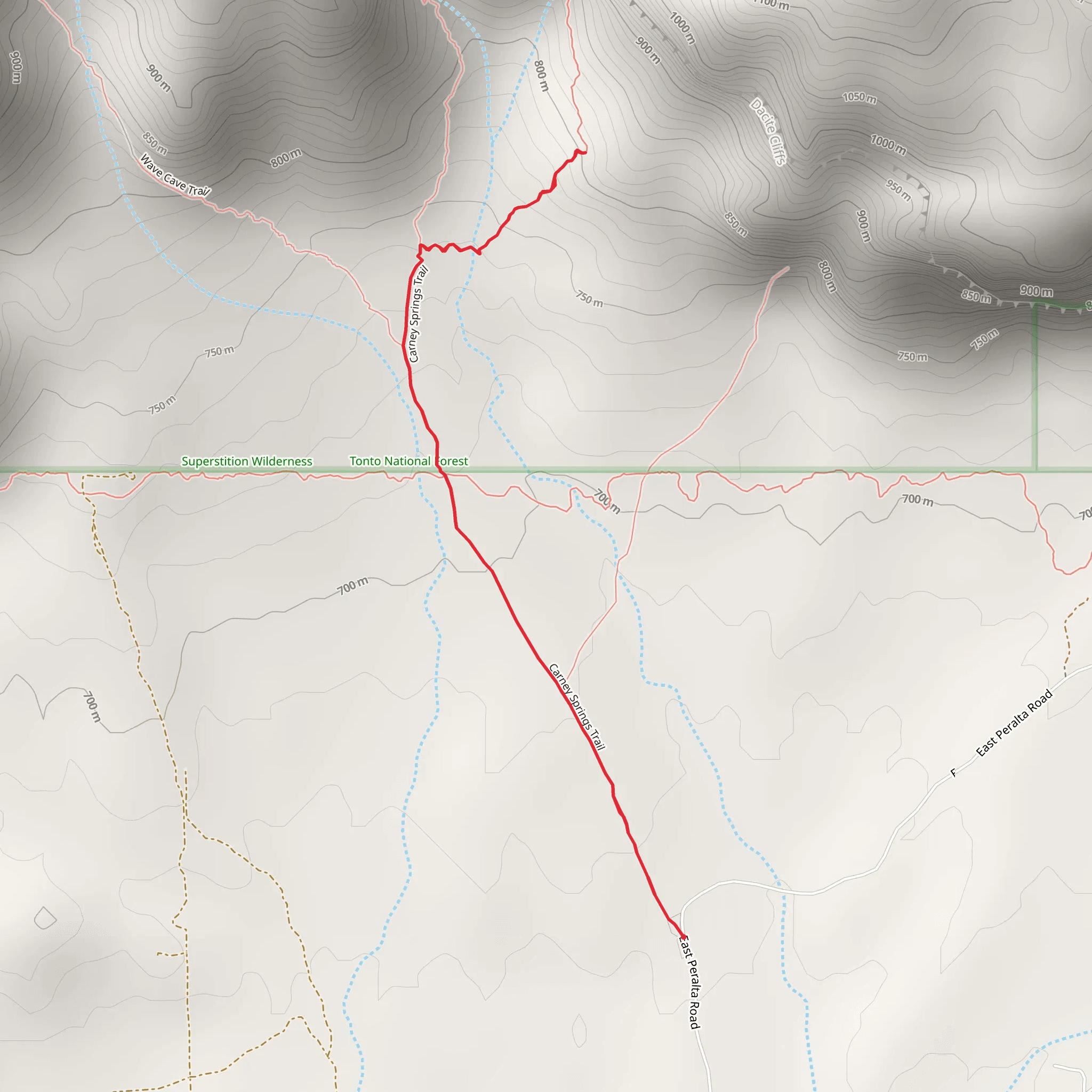 Carney Spring via Carney Springs Trail mobile static map