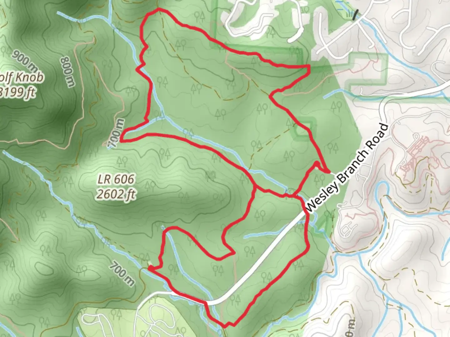 An image depicting the trail Corvair, Ledford and Hardtimes Connector Loop Trail and its surrounding area.