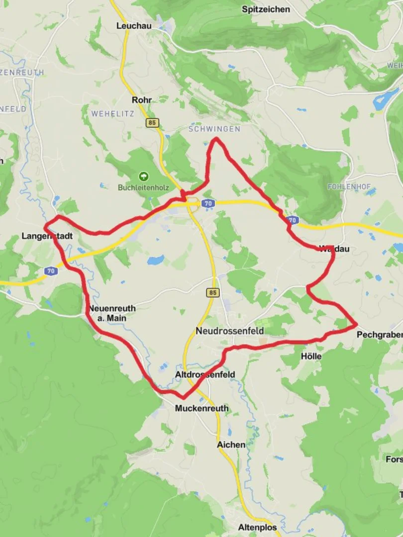 An image depicting the trail Neudrossenfeld Loop and its surrounding area.