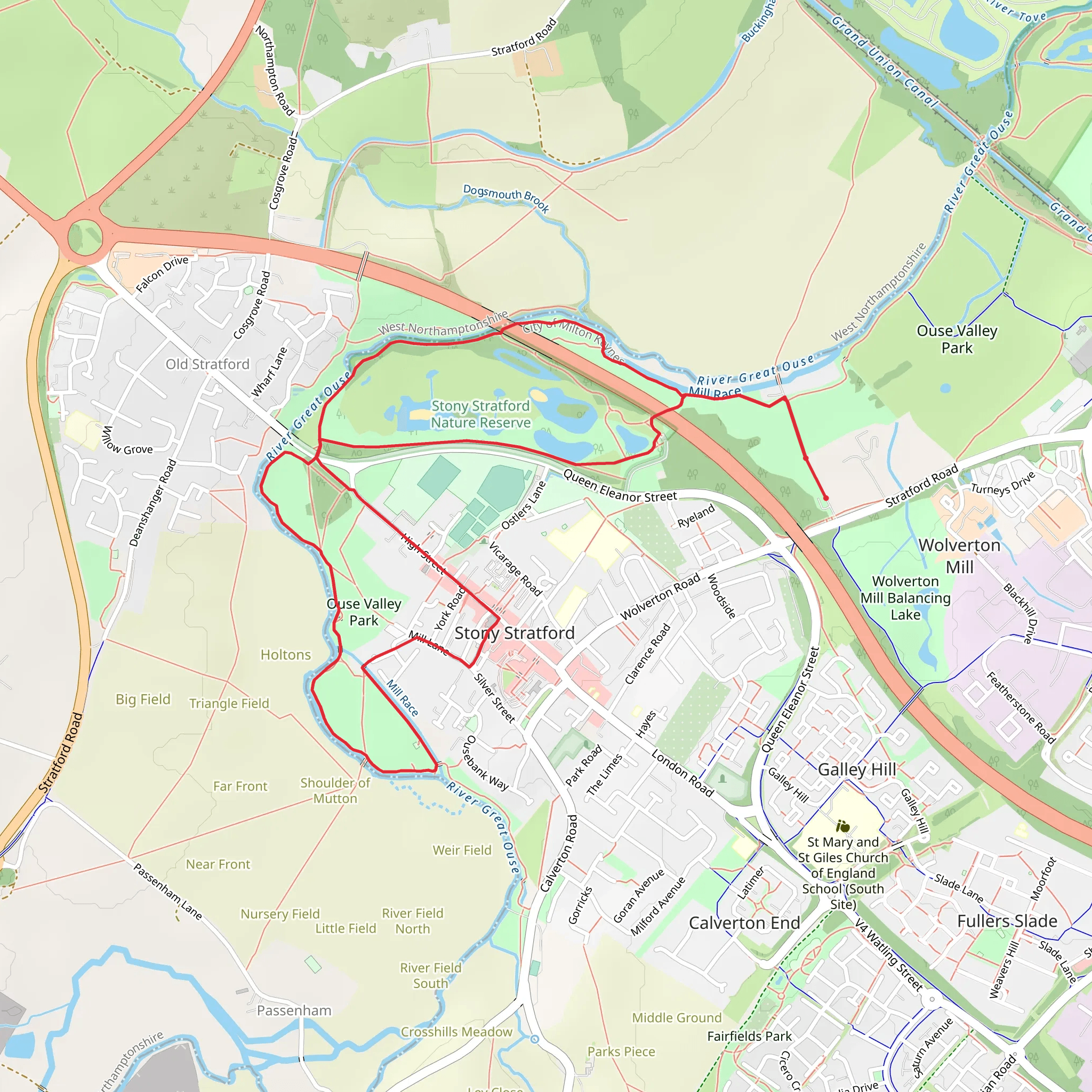 Queen Eleanor Garden and Ouse Valley Park Loop mobile static map