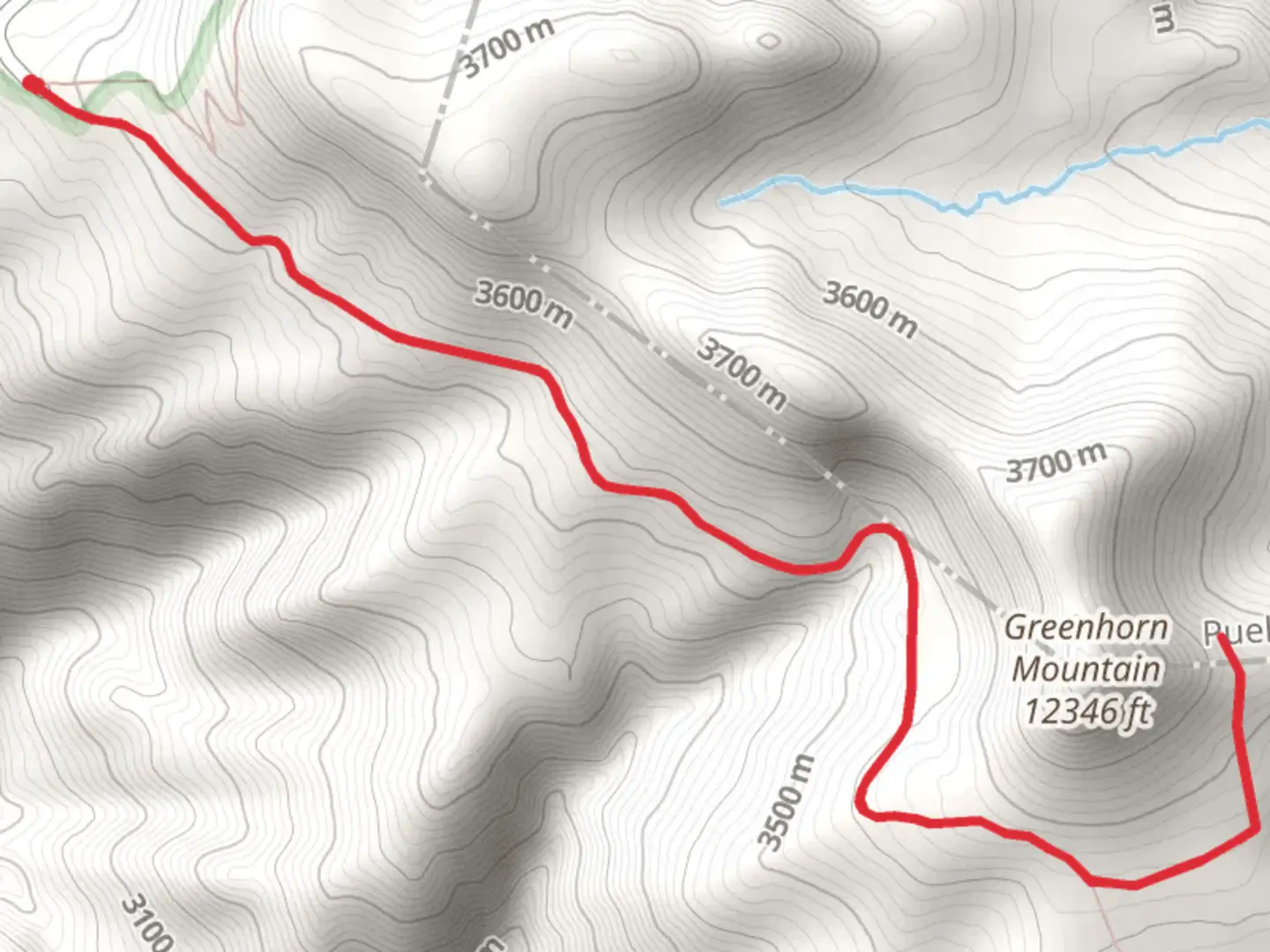An image depicting the trail Greenhorn Mountain via Bartlett Trail and its surrounding area.