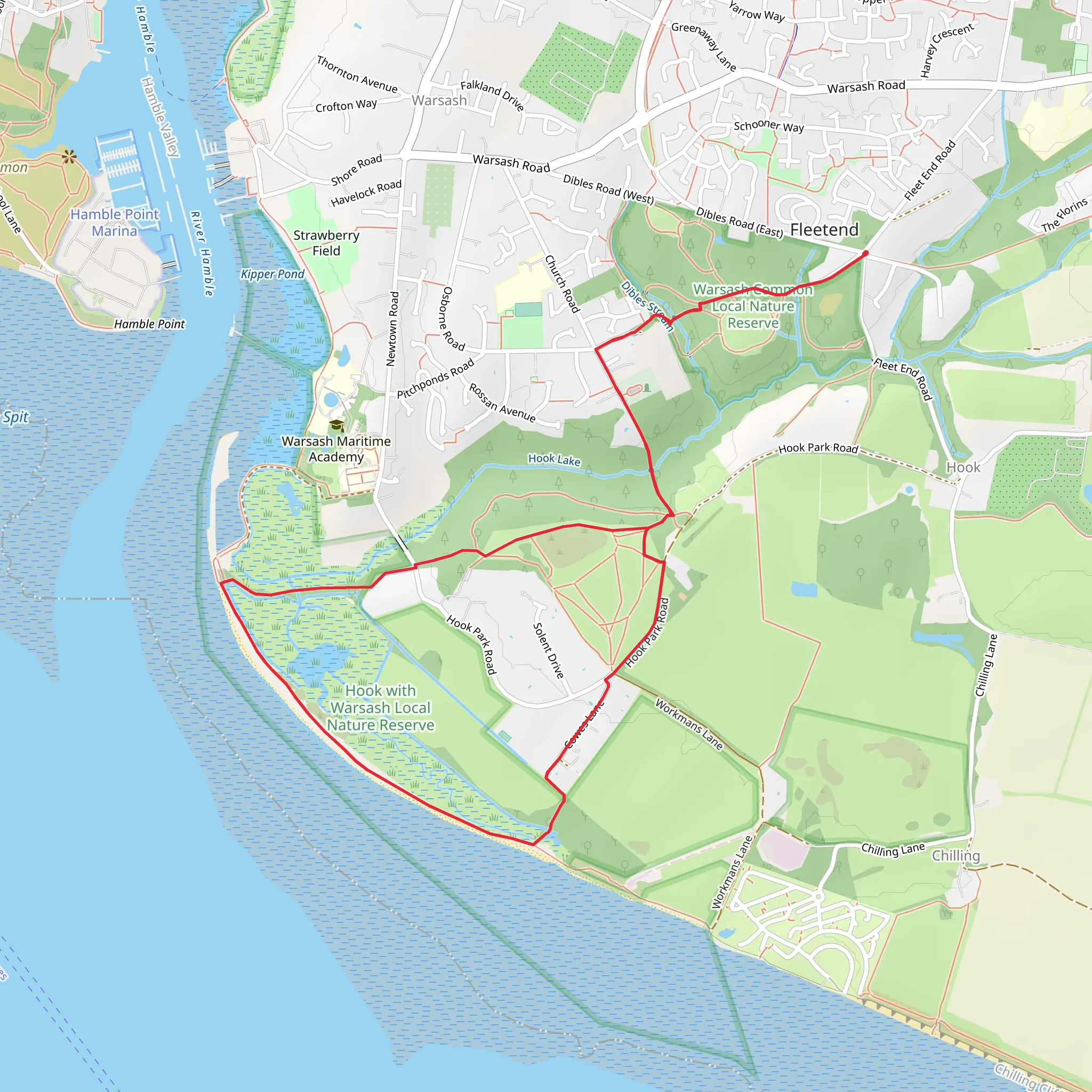 Hook with Warsash Common Local Nature Reserve Loop mobile static map