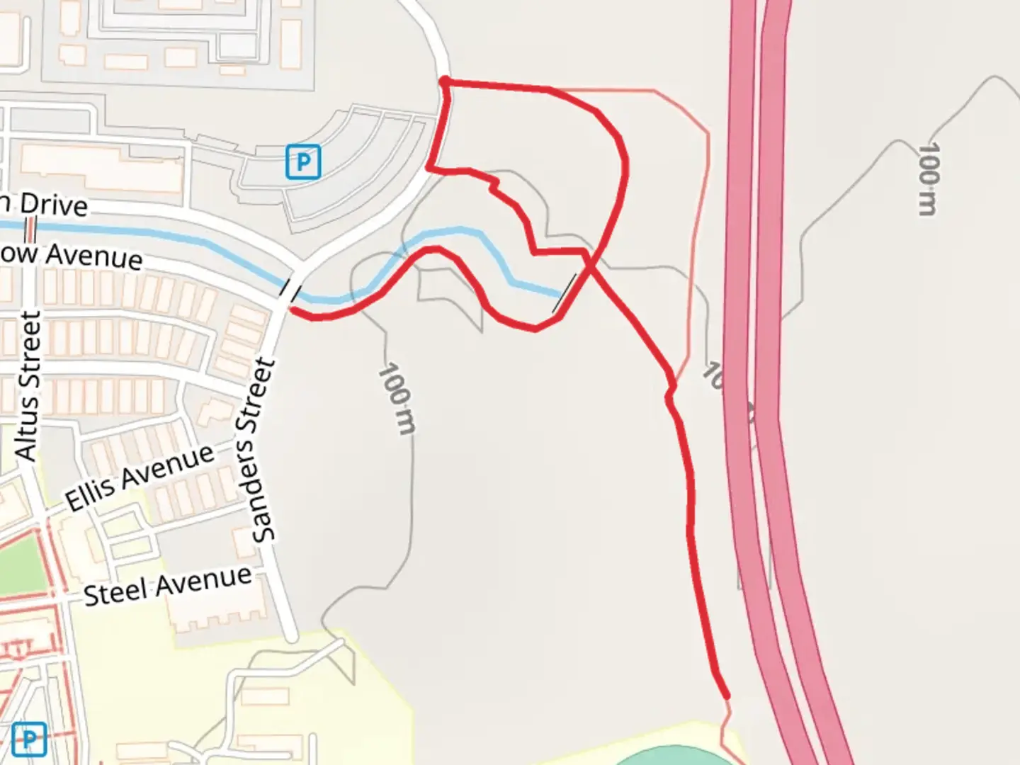 An image depicting the trail Sanders Street Loop and its surrounding area.