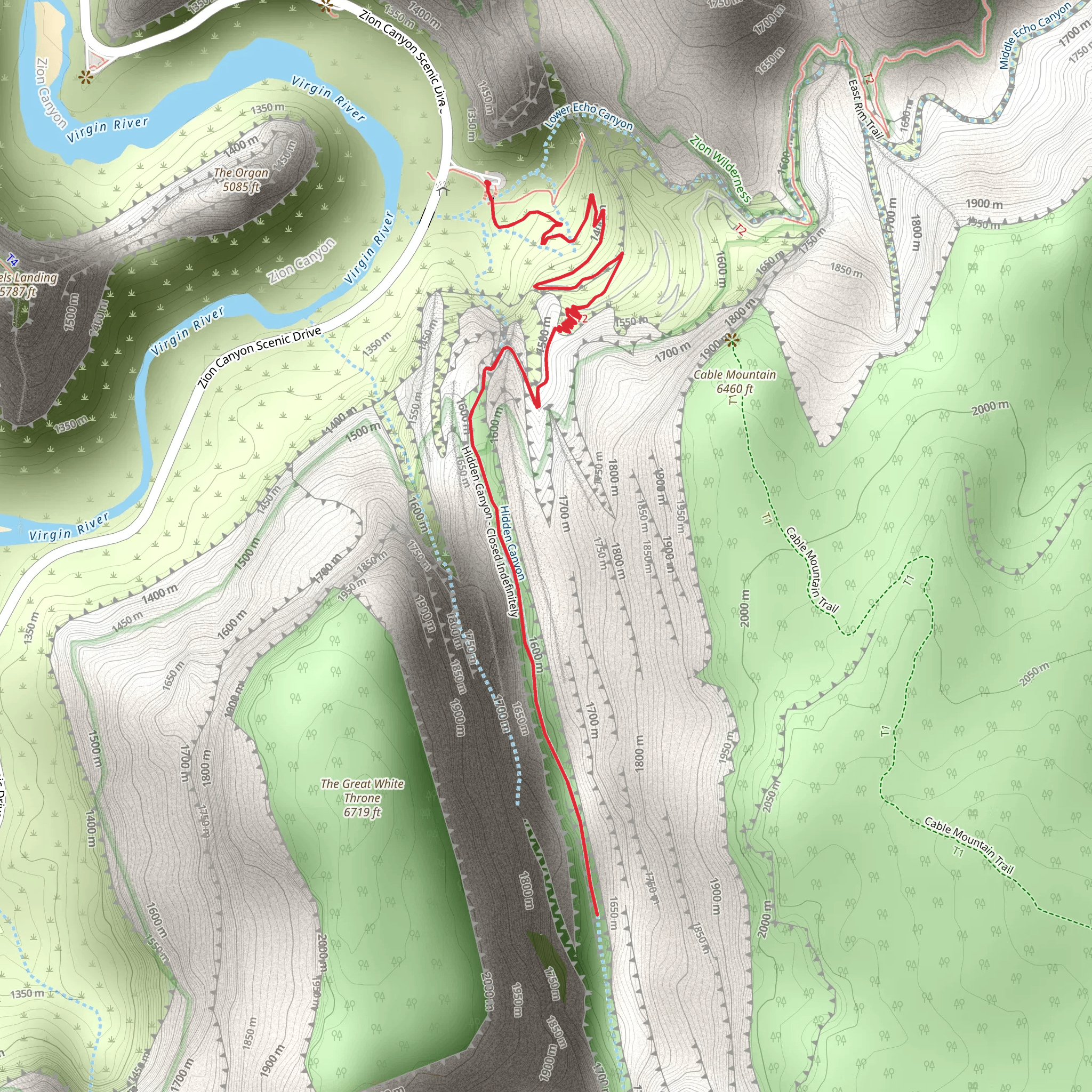 East Rim Trail and Hidden Canyon Trail mobile static map