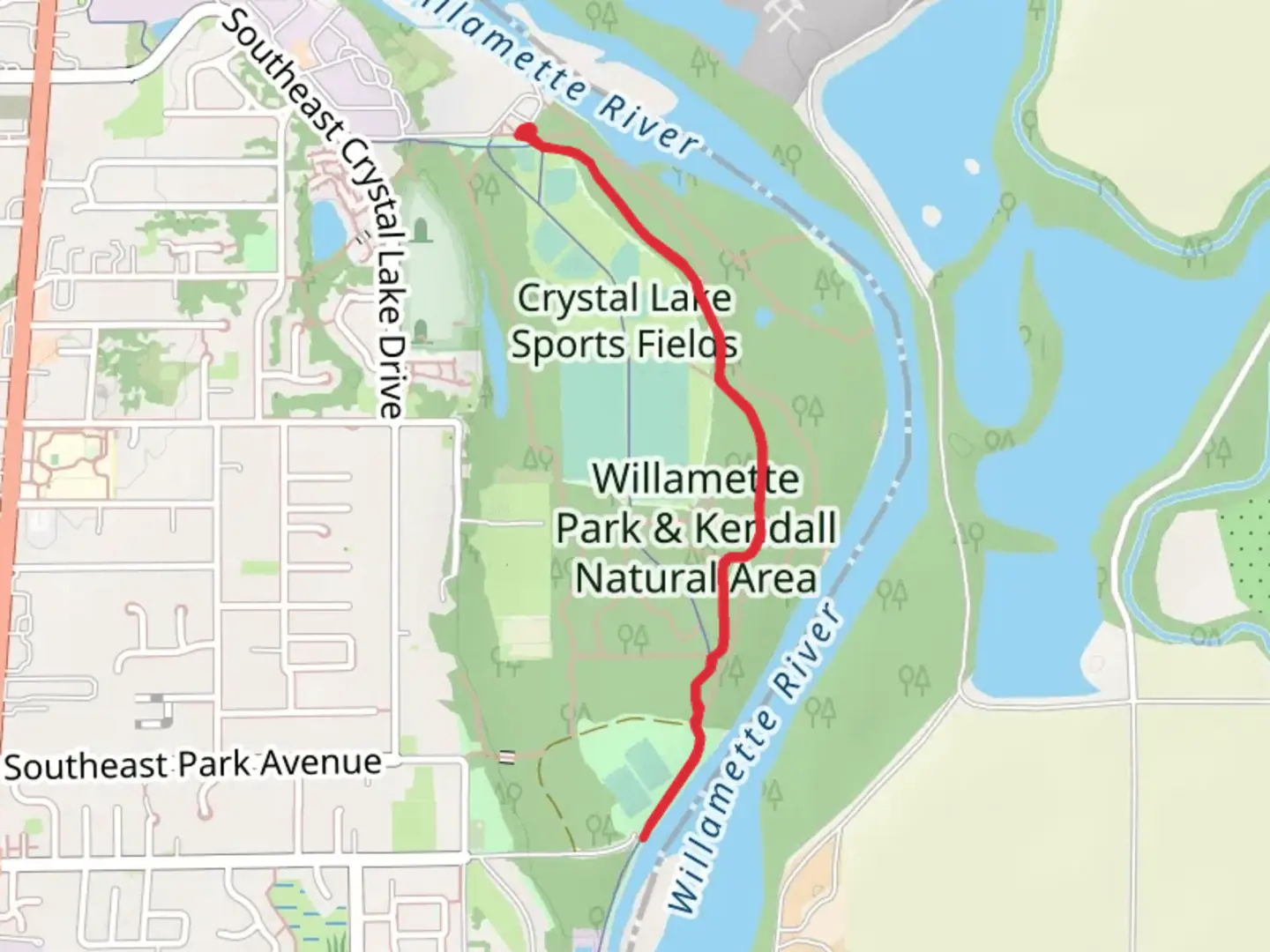 An image depicting the trail Willamette Park and Kendall Natural Area and its surrounding area.