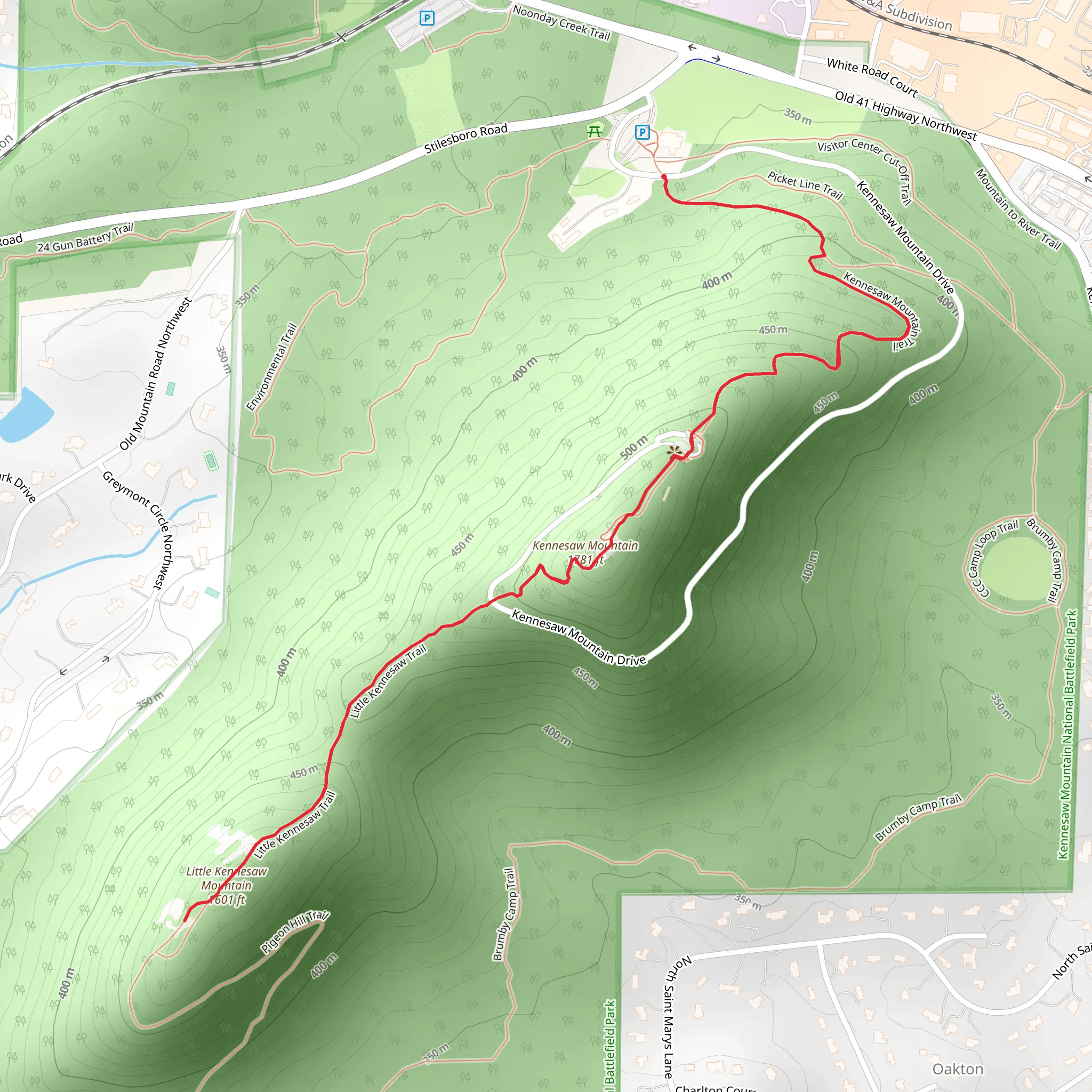 Kennesaw Mountain and Little Kennesaw Mountain from Kennesaw Mountain Drive mobile static map