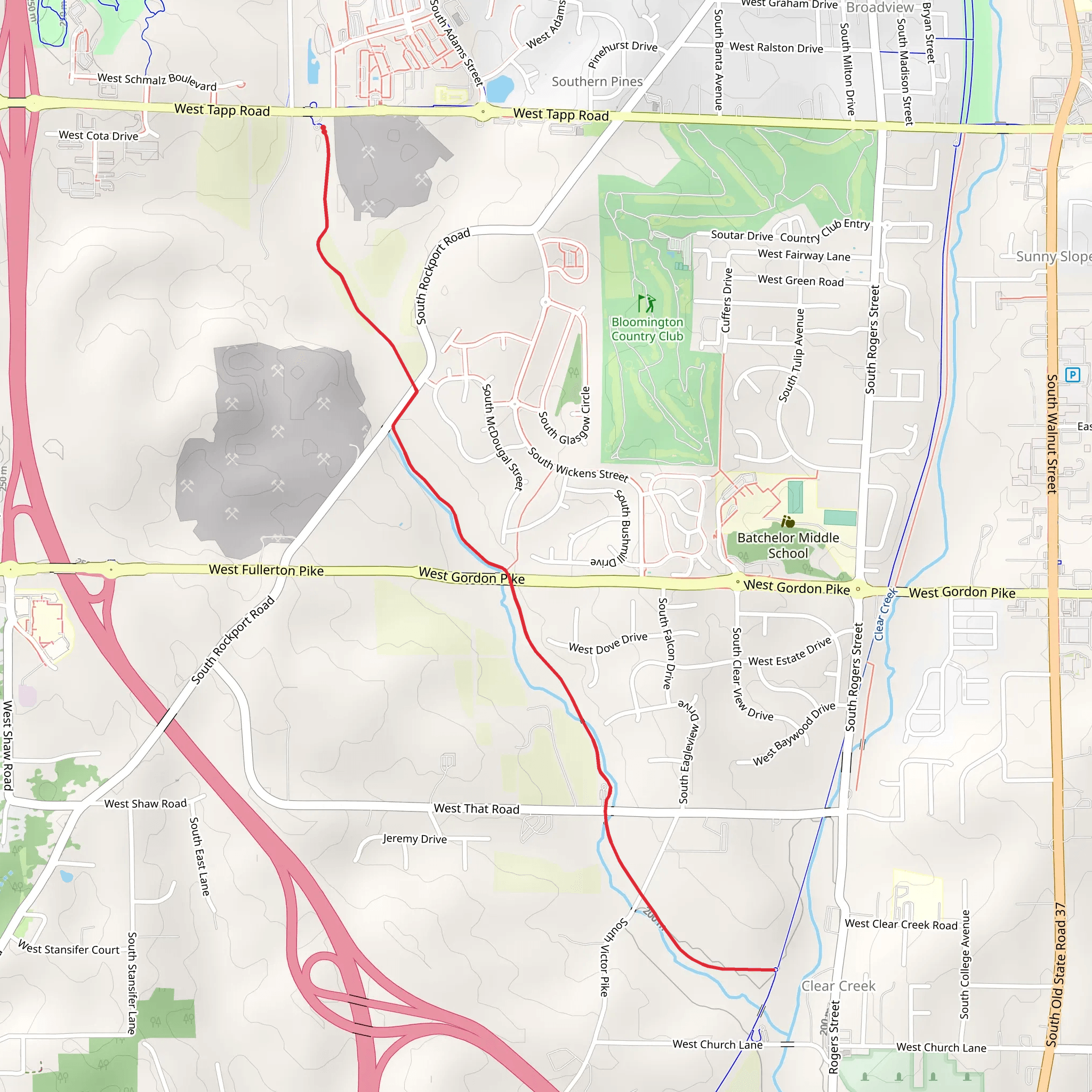 Clear Creek Trail Out and Back mobile static map